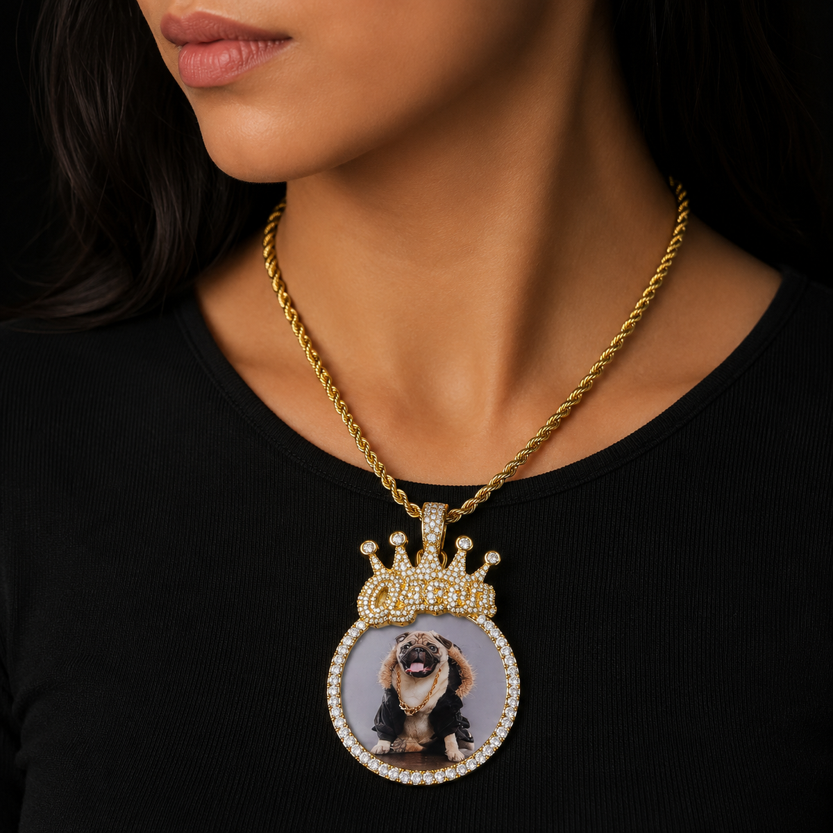 Bubble Letter Custom Photo Necklace for Women Iced Out Prong Picture Memory Pendant Hip Hop Jewelry