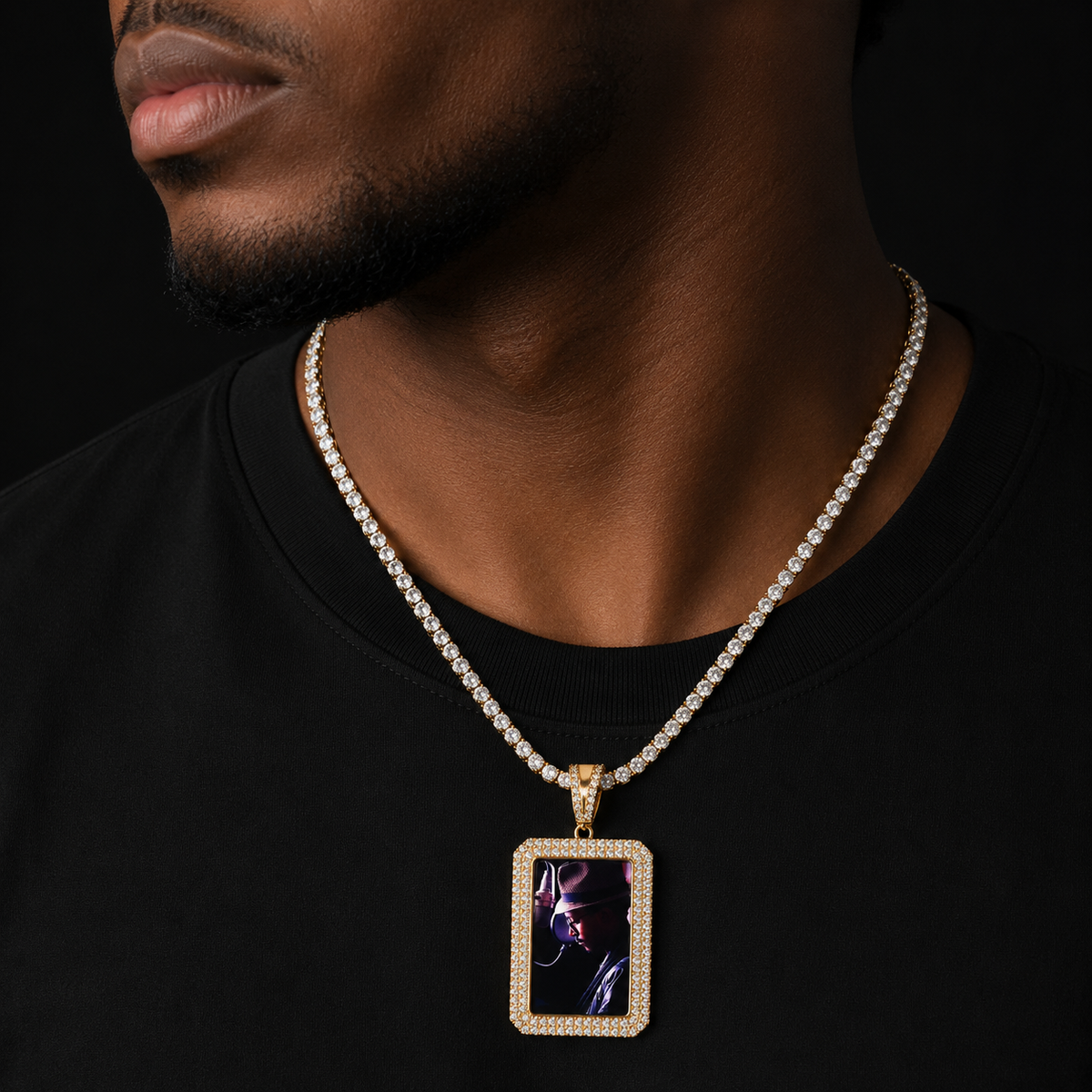 Bubble Letter Personalized Picture Pendant Men Necklace Custom Photo Medallions Real Gold Plated Hip Hop Jewelry Free Shipping