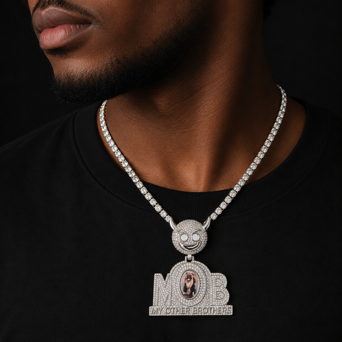 Bubble Letter Custom Photo Necklace for Men My Other Brothers Pendant Skull Bail Real Gold Plated Hip Hop Jewelry