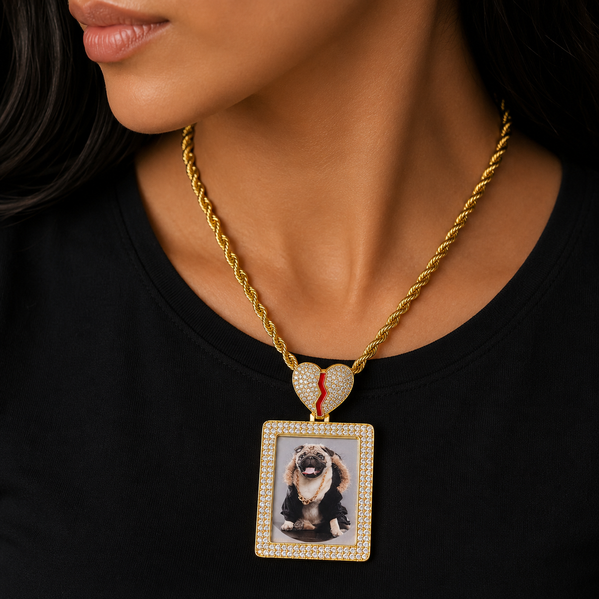 Bubble Letter Custom Photo Necklace for Women Personalized Pendant Broken Heart Bail Hip Hop Jewelry