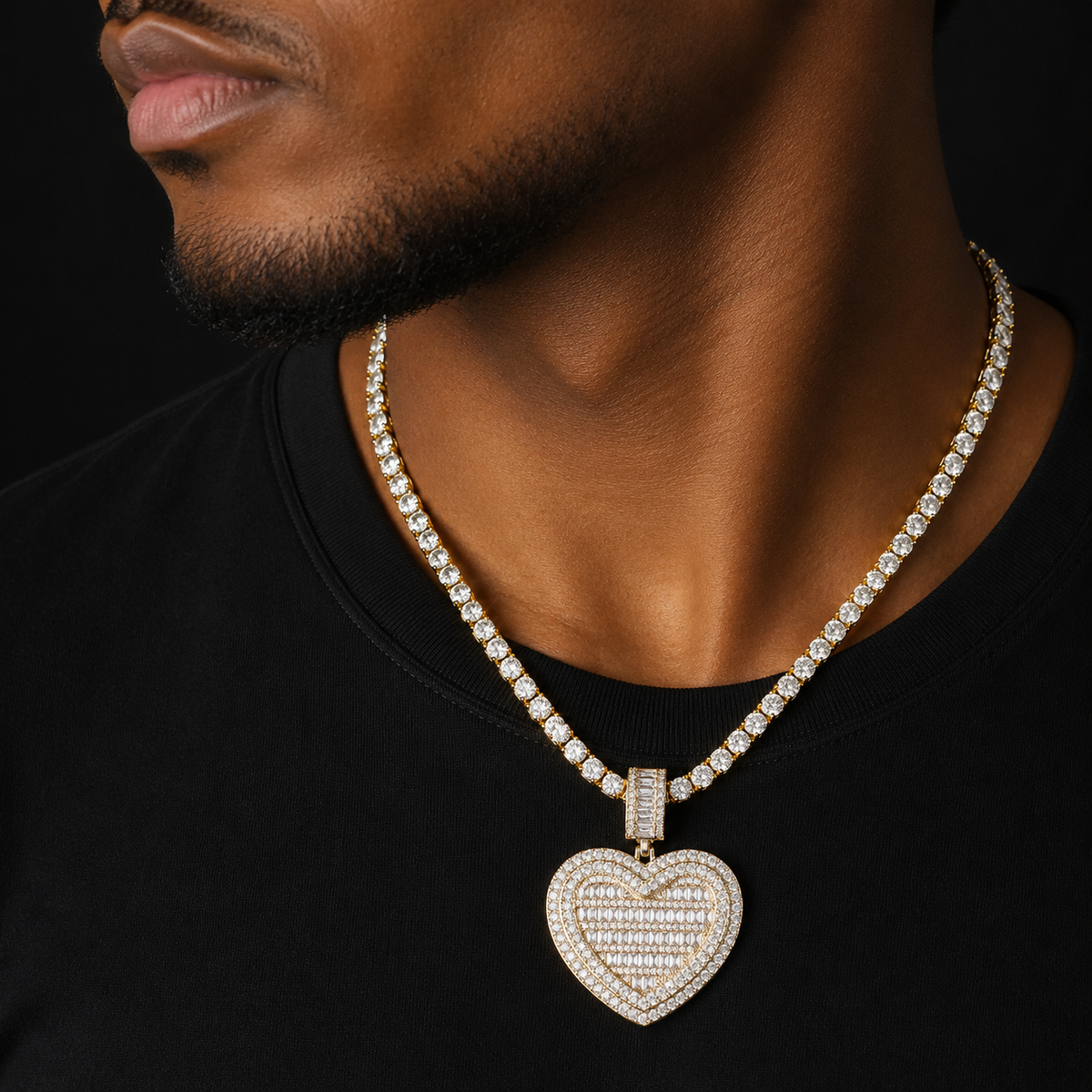 Bubble Letter Customized Photo Pendant Baguette Heart Men Necklace Hip Hop Jewelry Sublimation Blanks Free Shipping Items
