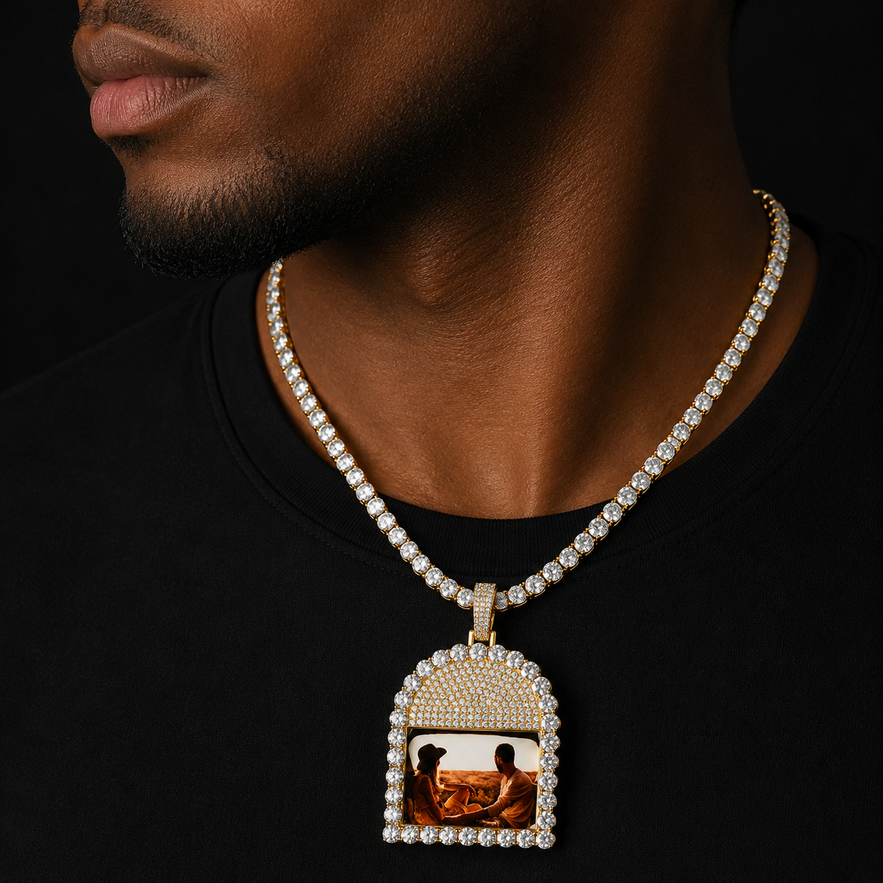 Bubble Letter Custom Photo Necklace for Men Memory Picture Pendant Medallion Charms Micro Pave Hip Hop Jewelry 2021 Trend