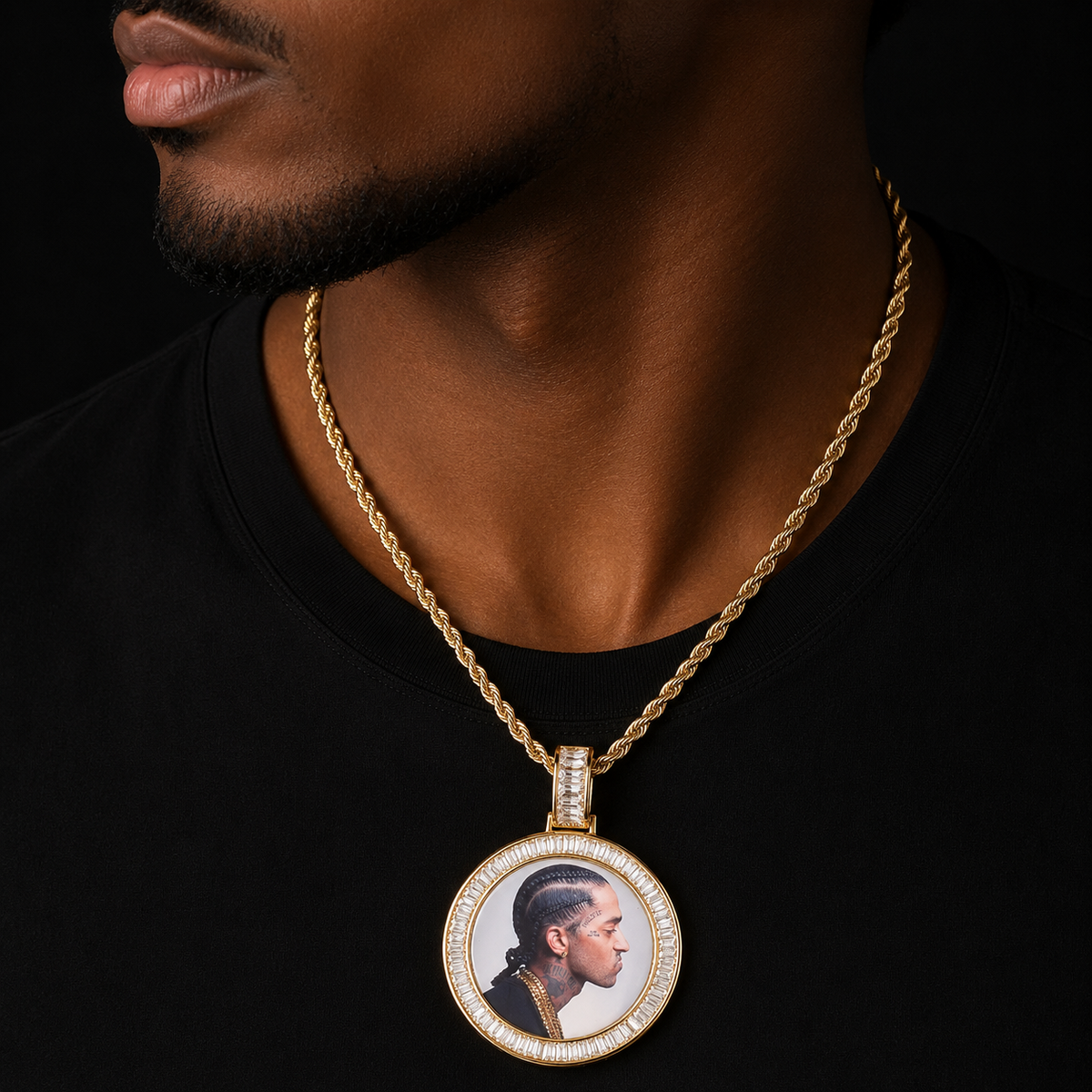 Bubble Letter Picture Pendant Necklace Custom Photo Chain for Men Medallion Real Gold Plated Hip Hop Jewelry Free Shipping