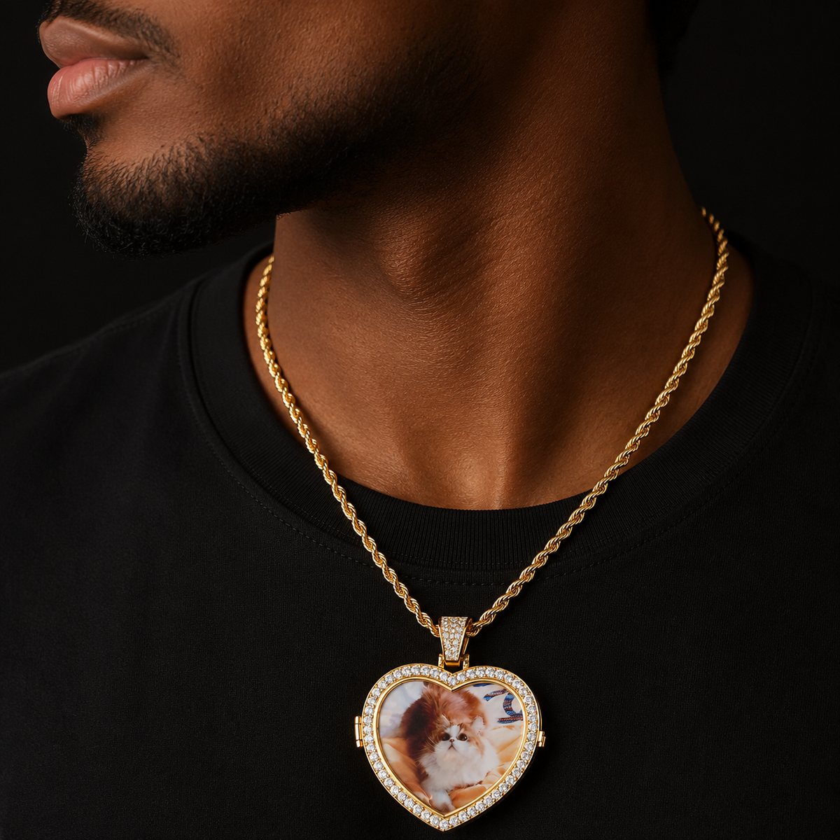 Bubble Letter Custom Photo Projection Pendant Necklace Heart Personalized Picture Medallion Cubic Zircon Hip Hop Jewelry