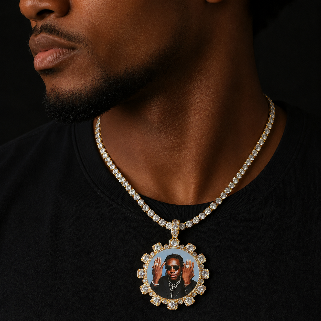 Bubble Letter Custom Photo Necklace for Men Picture Pendant Medallion Charms Hip Hop Personnalisé Jewelry Free Shipping Items