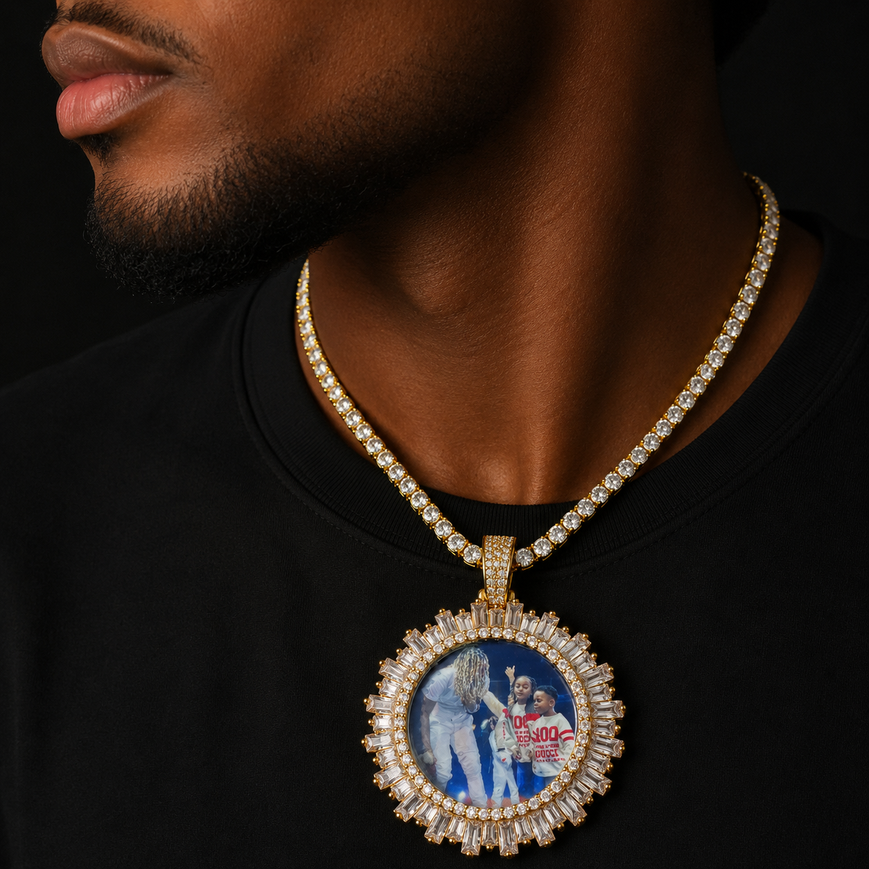 Bubble Letter Custom Photo Necklace for Men Picture Memory Pendant Iced Out Charms Rock Street Jewelry