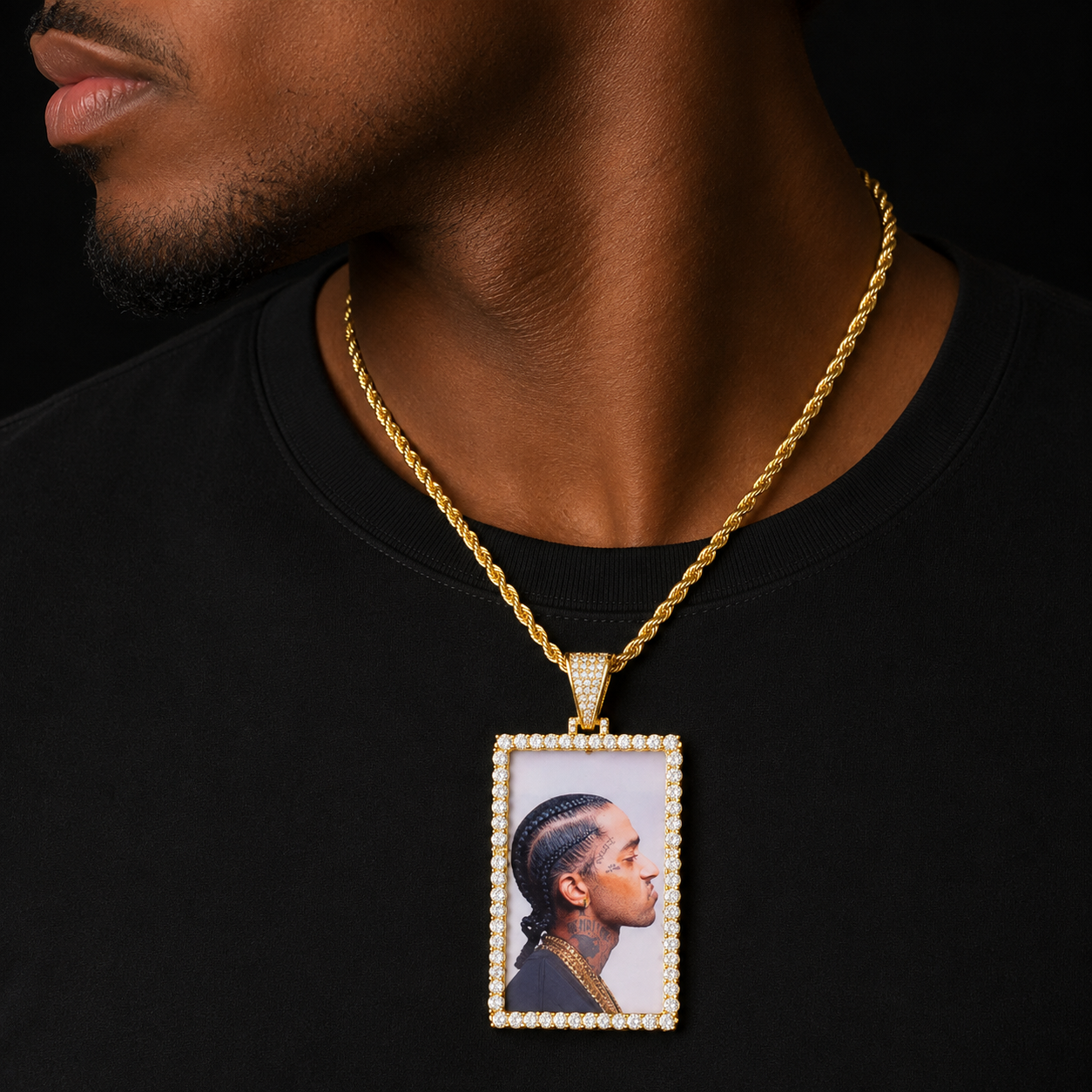 Bubble Letter Custom Photo Necklace for Men Picture Memory Square Medallions Pendant Gold Color Cubic Zircon Hip Hop Jewelry
