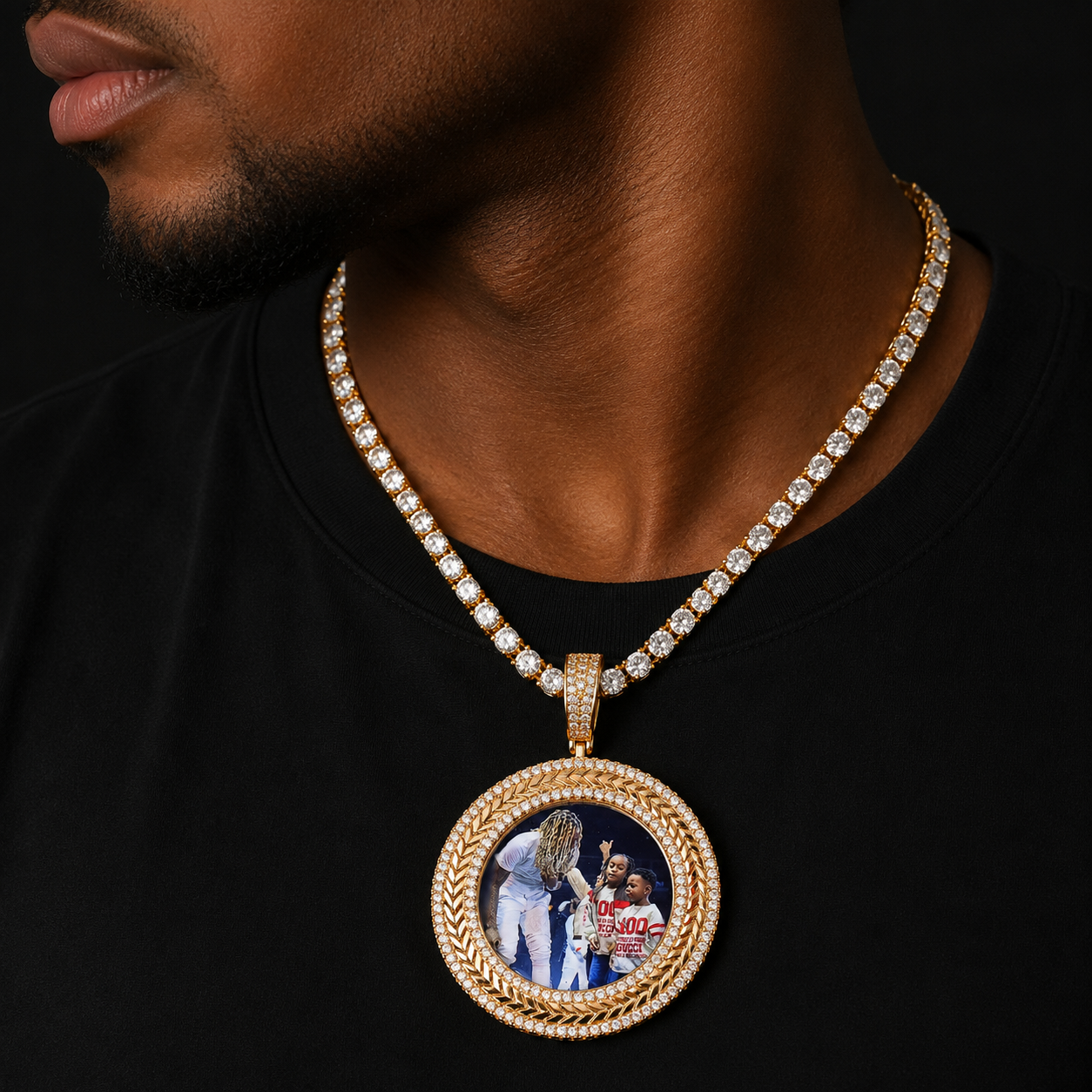 Bubble Letter Iced Out Personalized Picture Pendant Custom Photo Necklace Real Gold Plated Hip Hop Fashion Jewelry