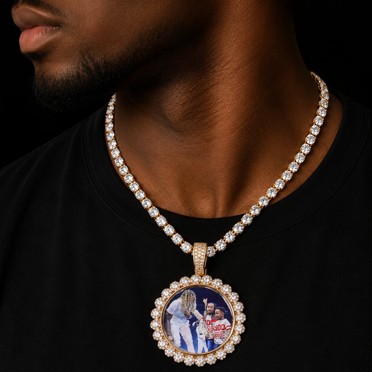 Bubble Letter Memory Charms With Picture Iced Out Pendant Custom Photo Necklace for Men Hip Hop Jewelry Real Copper Bling