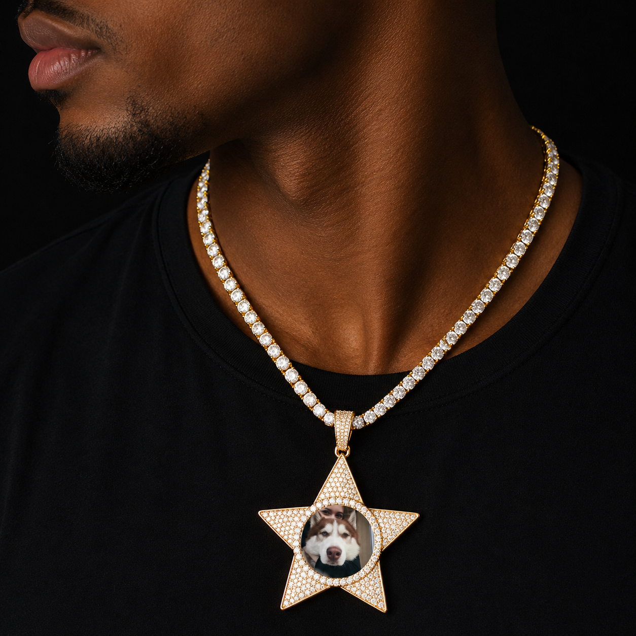 Bubble Letter Custom Photo Necklace for Men Picture Pendant Heart/Star/Rectangle/Round Shape Real Gold Plated Hip Hop Jewelry