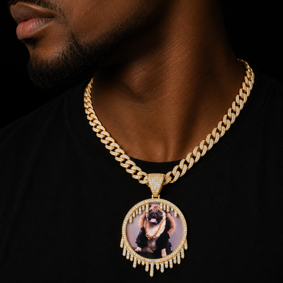 Bubble Letter Custom Photo Necklace for Men Dripping Personalized Medallions Pendant Solid Back Hip Hop Jewelry 2021 Trend
