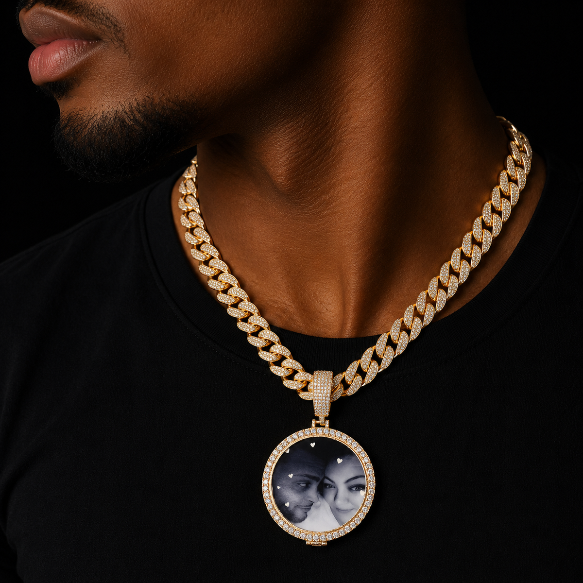 Bubble Letter Big Button Custom Circle Photo Medallions Iced Out Pendant Hip Hop Necklace for Men Cubic Zircon Rock Jewelry