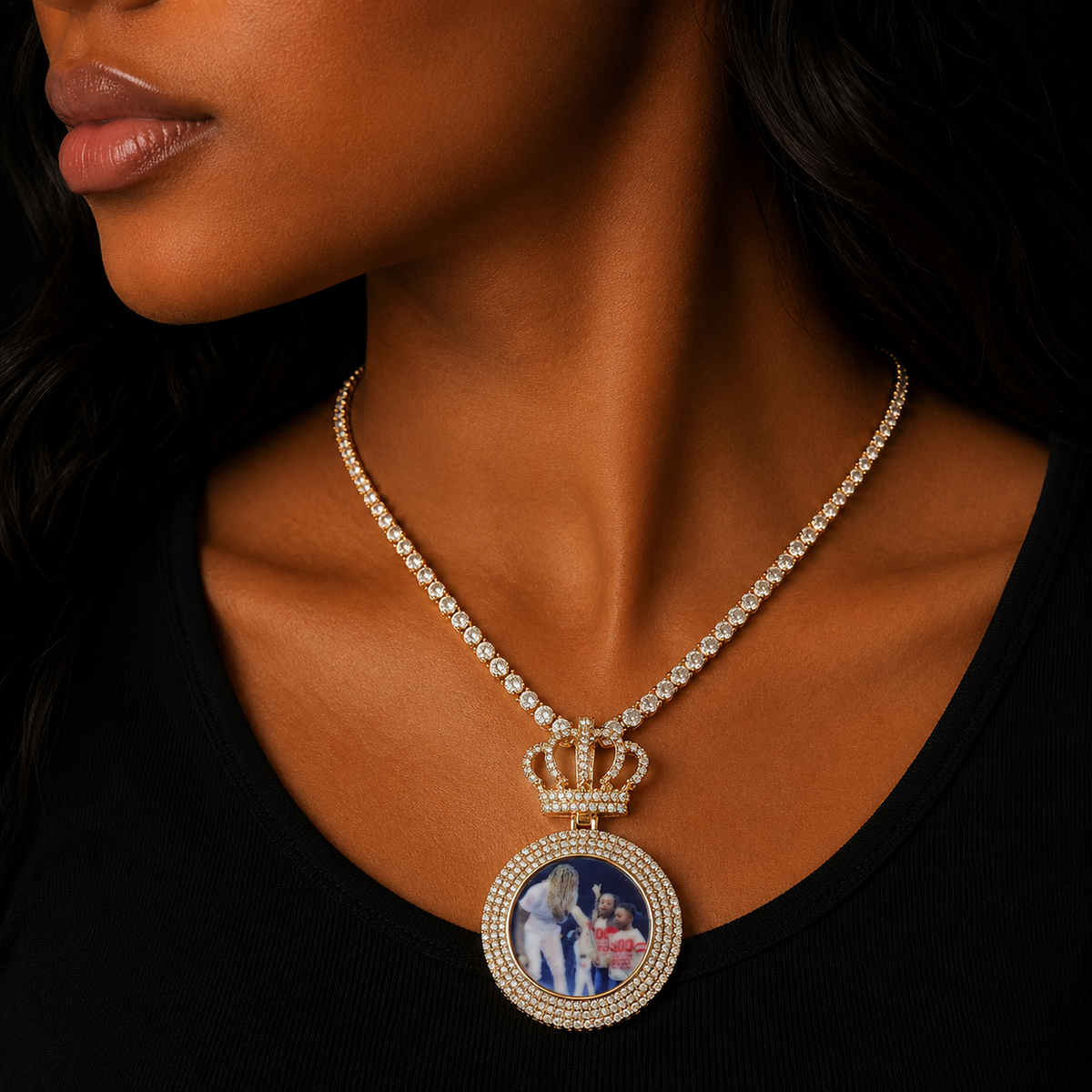 Bubble Letter Sublimation Blank Photo Projection Pendant Iced Out Customized Picture Necklace for Women Hip Hop Jewelry