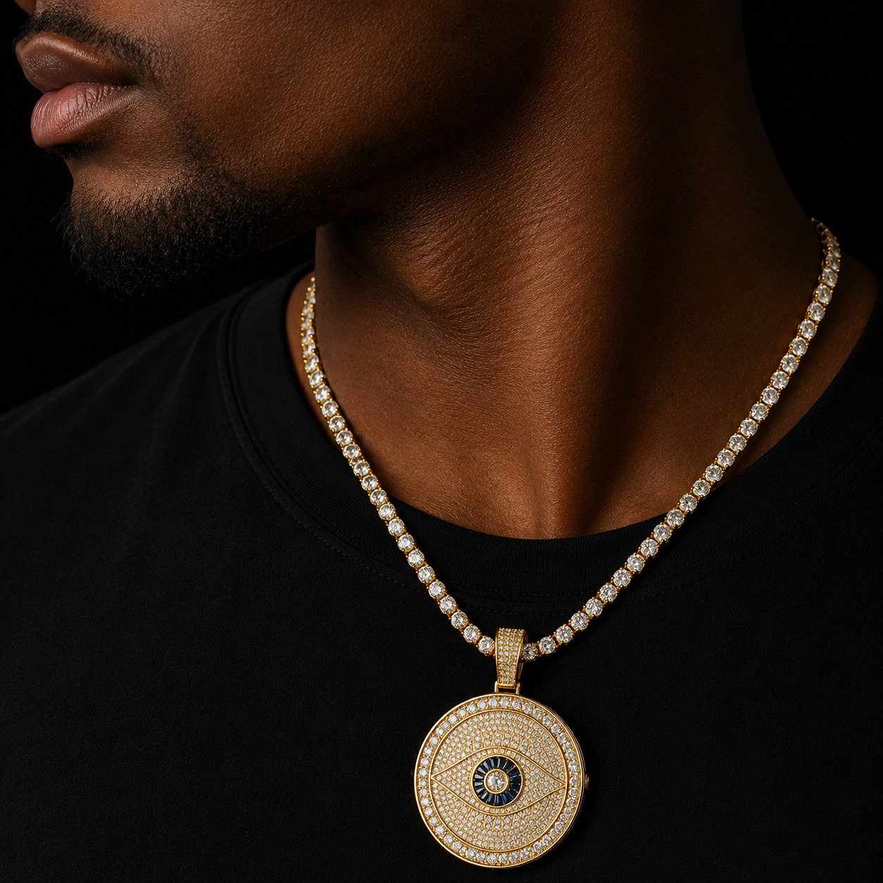 Bubble Letter Personalized Picture Pendants Men Necklaces Eye Round Circle Medallion Hip Hop Jewelry Sublimation Blanks Gifts