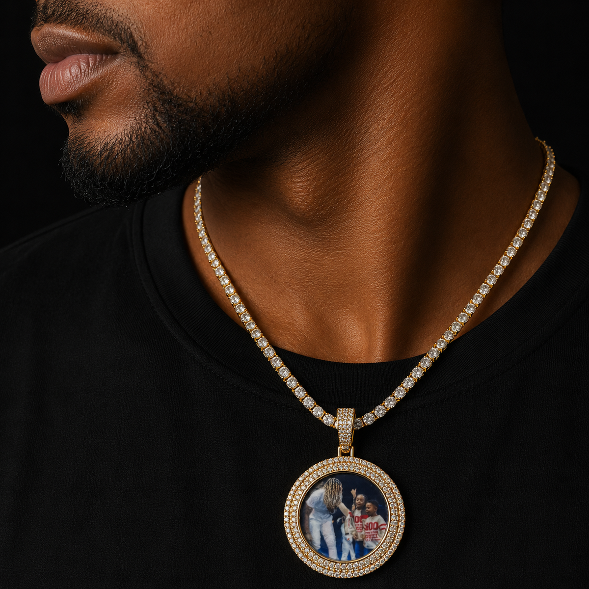Bubble Letter Customized Picture Necklace for Men Photo Medallion Iced Out Pendant Real Gold Plated Hip Hop Rock Street Jewelry
