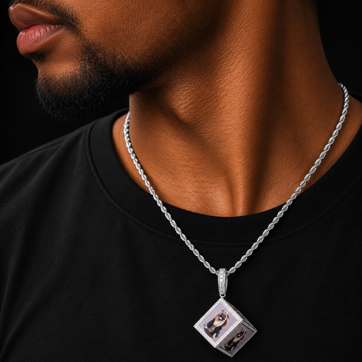 Bubble Letter Custom Photo Projection Pendant Necklace for Men Square Personalized Picture Jewelry 2021 Trend Hip Hop