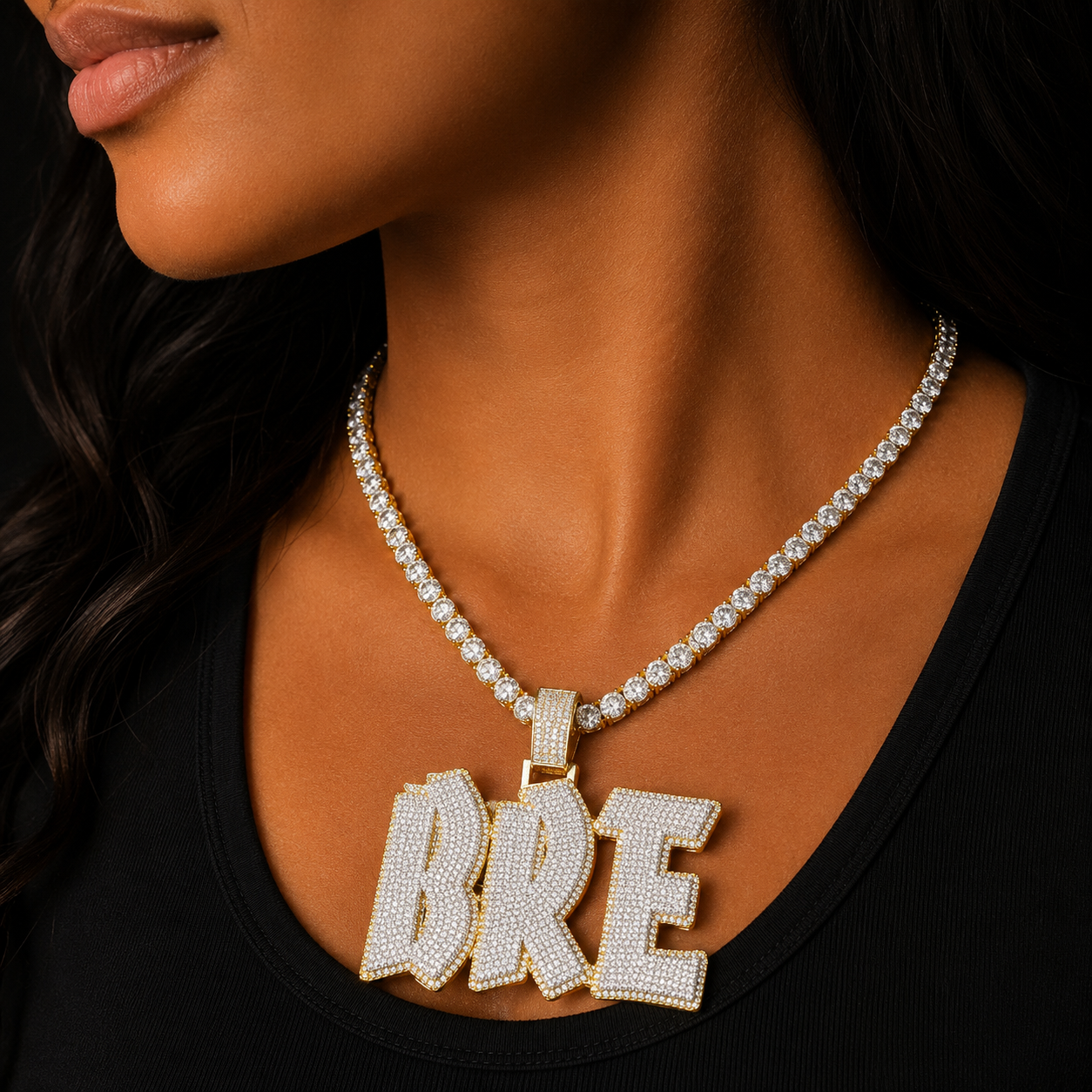 Bubble Letter Custom Hip Hop Pendant Iced Out Micro Pave Zircon Double Layer Personalized Name Necklace Women Customized Jewelry