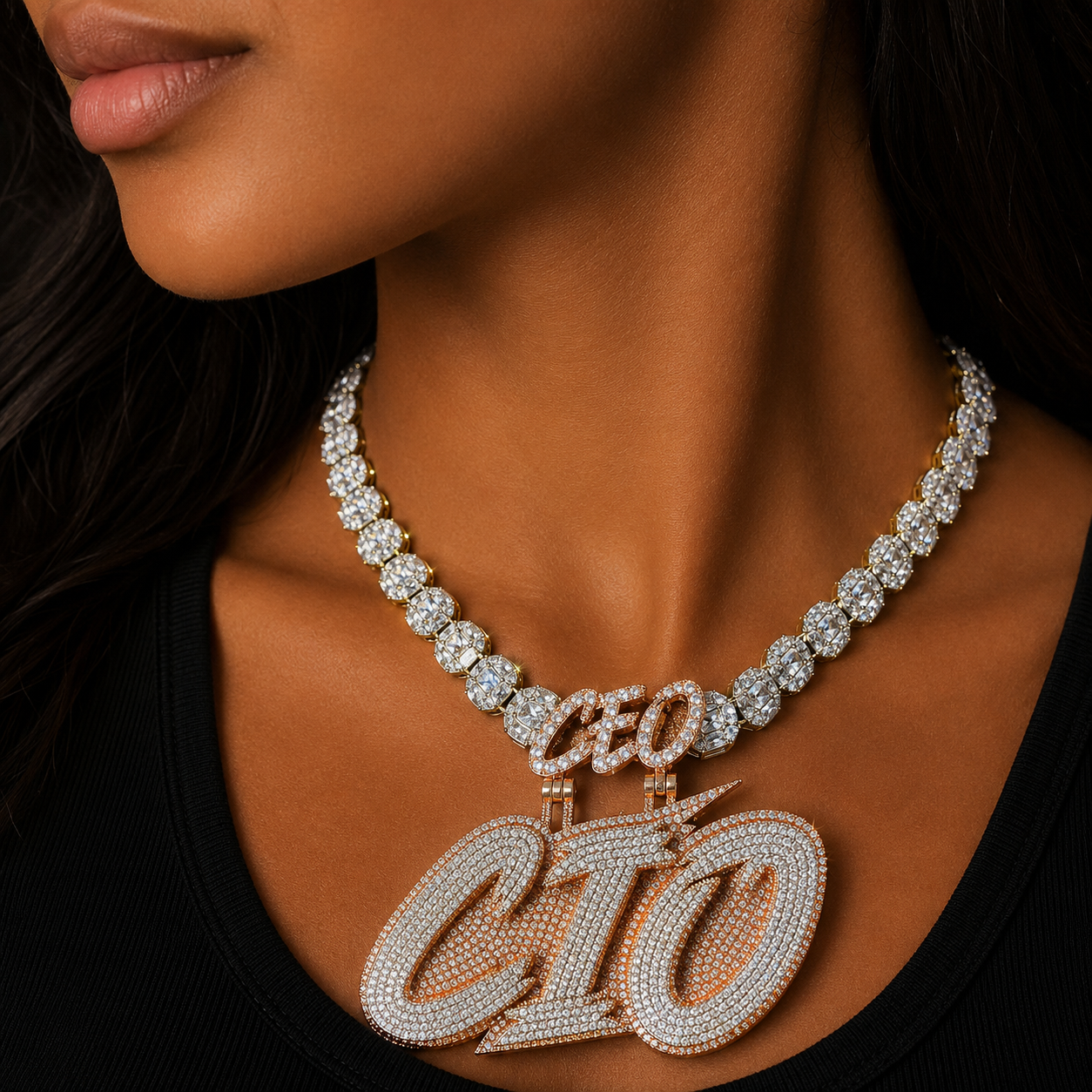 Bubble Letter Custom Name Necklace for Women Iced Out Personalized Pendant Two Tone Charms Hip Hop Jewelry 2022 Trend CEO Bail
