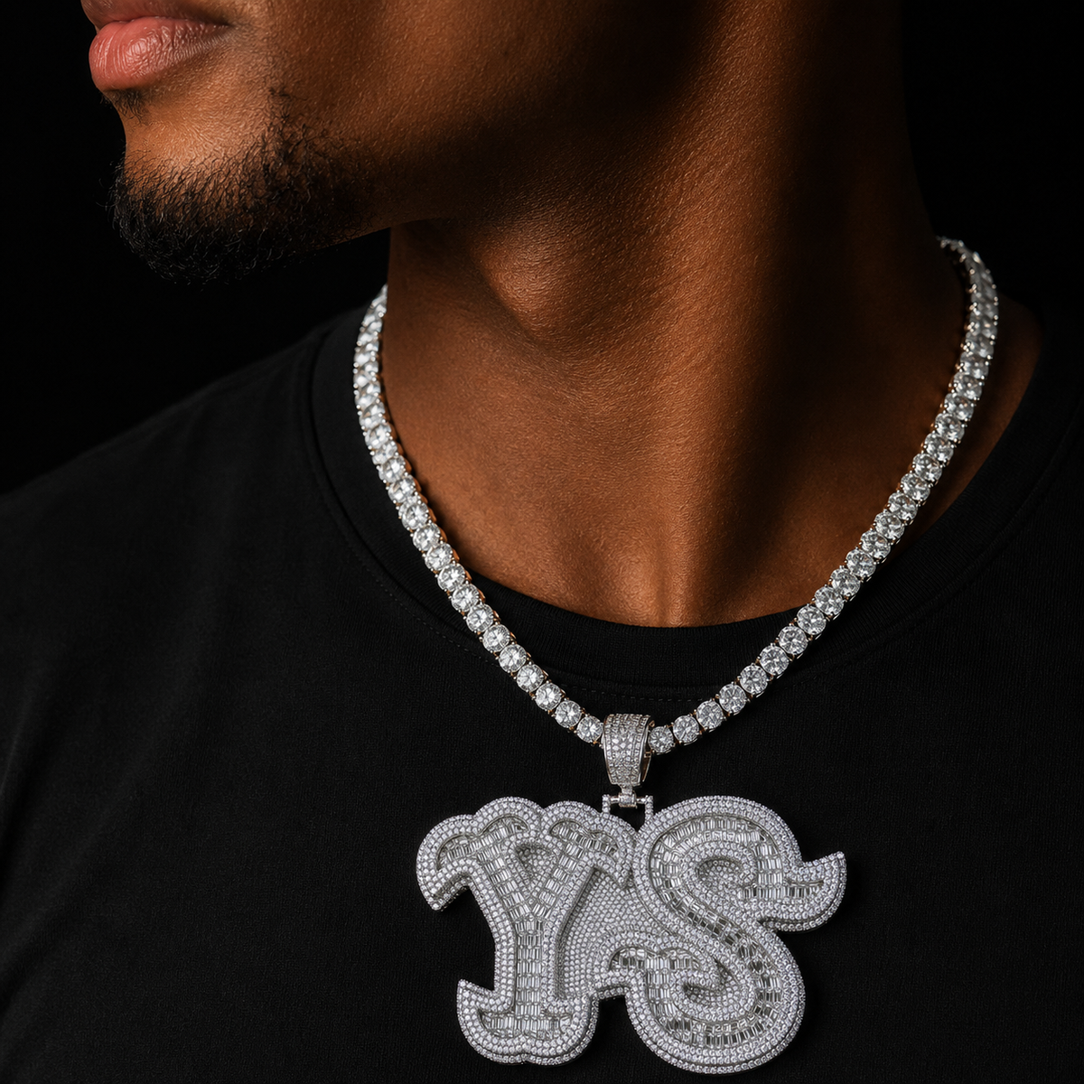 Bubble Letter Men Necklace Custom Name Pendant Iced Out Personalized Baguette  Charms Hip Hop Jewelry
