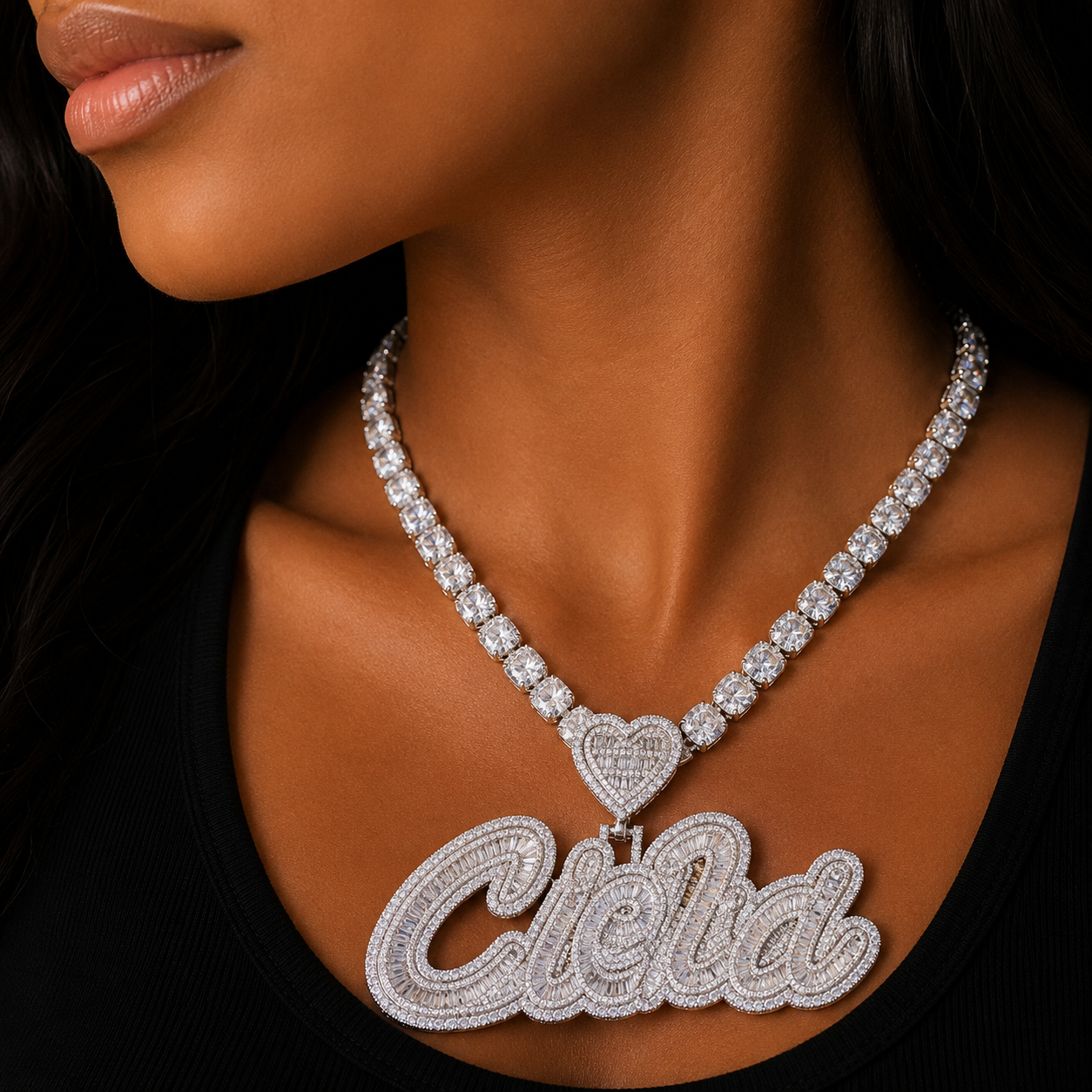 Bubble Letter Custom Name Necklace for Women Iced Out Personalized Pendant Charms Bling 2022 Trend Hip Hop Jewelry Heart Bail