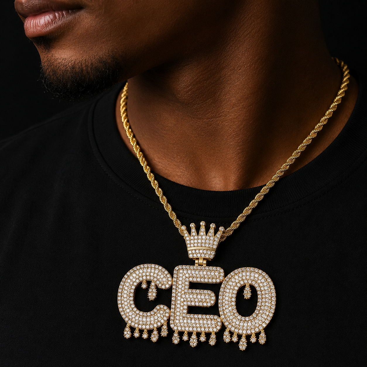Bubble Letter Custom Name Necklace for Men Personalized Pendant Crown Drippy Charms Cubic Zircon Hip Hop Jewelry Iced Out