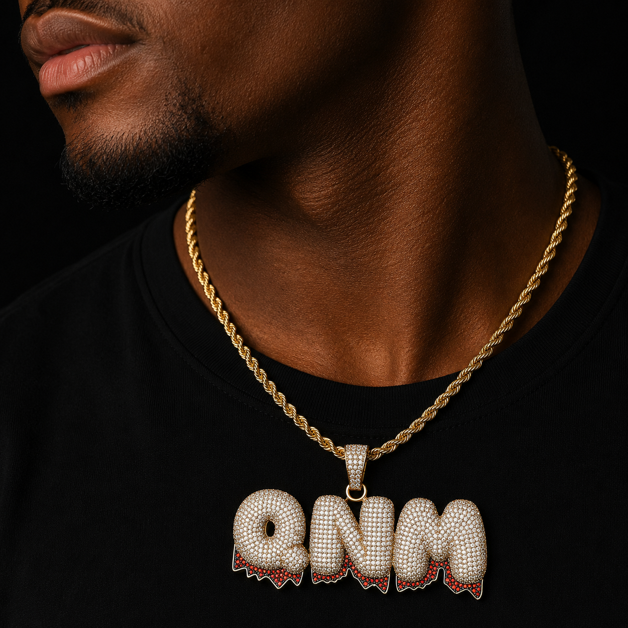 Bubble Letter Custom Name Necklace for Men Red Drippy Personalized Pendant Zircon Hip Hop Jewelry Iced Out Charms Free Shipping