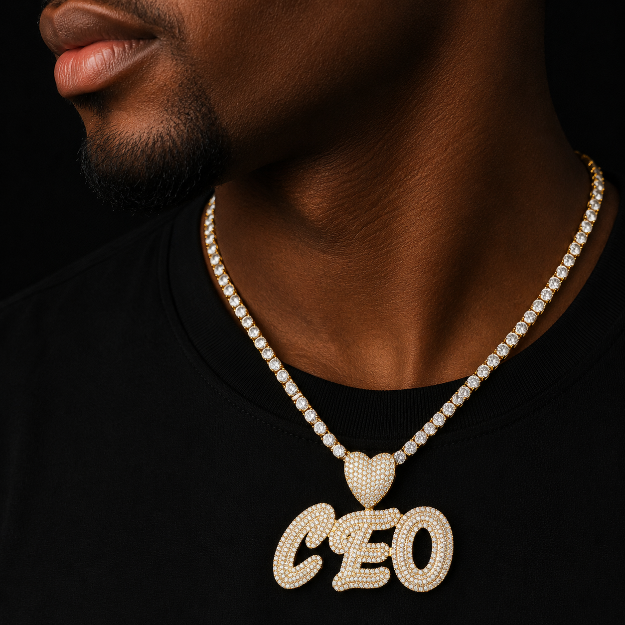 Bubble Letter Custom Name Necklace Personalized Pendant Gold Plated Cubic Zircon Hip Hop Rock Jewelry Iced  Out Charms