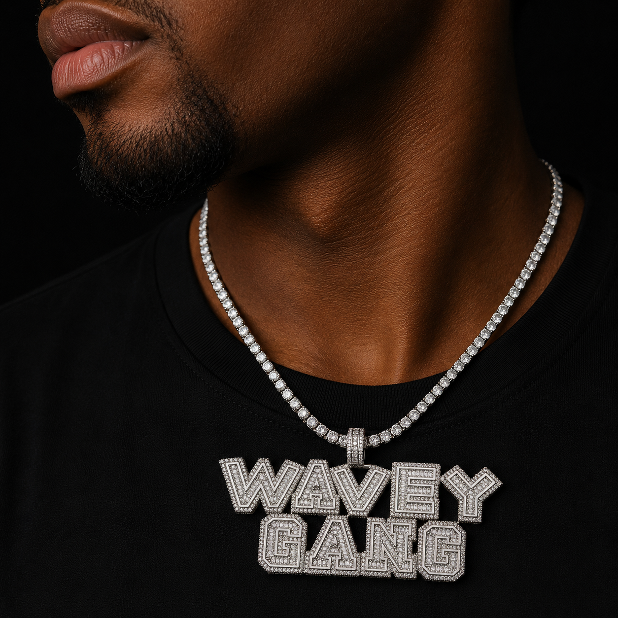 Bubble Letter Two Tone Custom Name Plates Necklace for Men Baguette Iced Out Personalized Pendant Prong Setting Hip Hop Jewelry