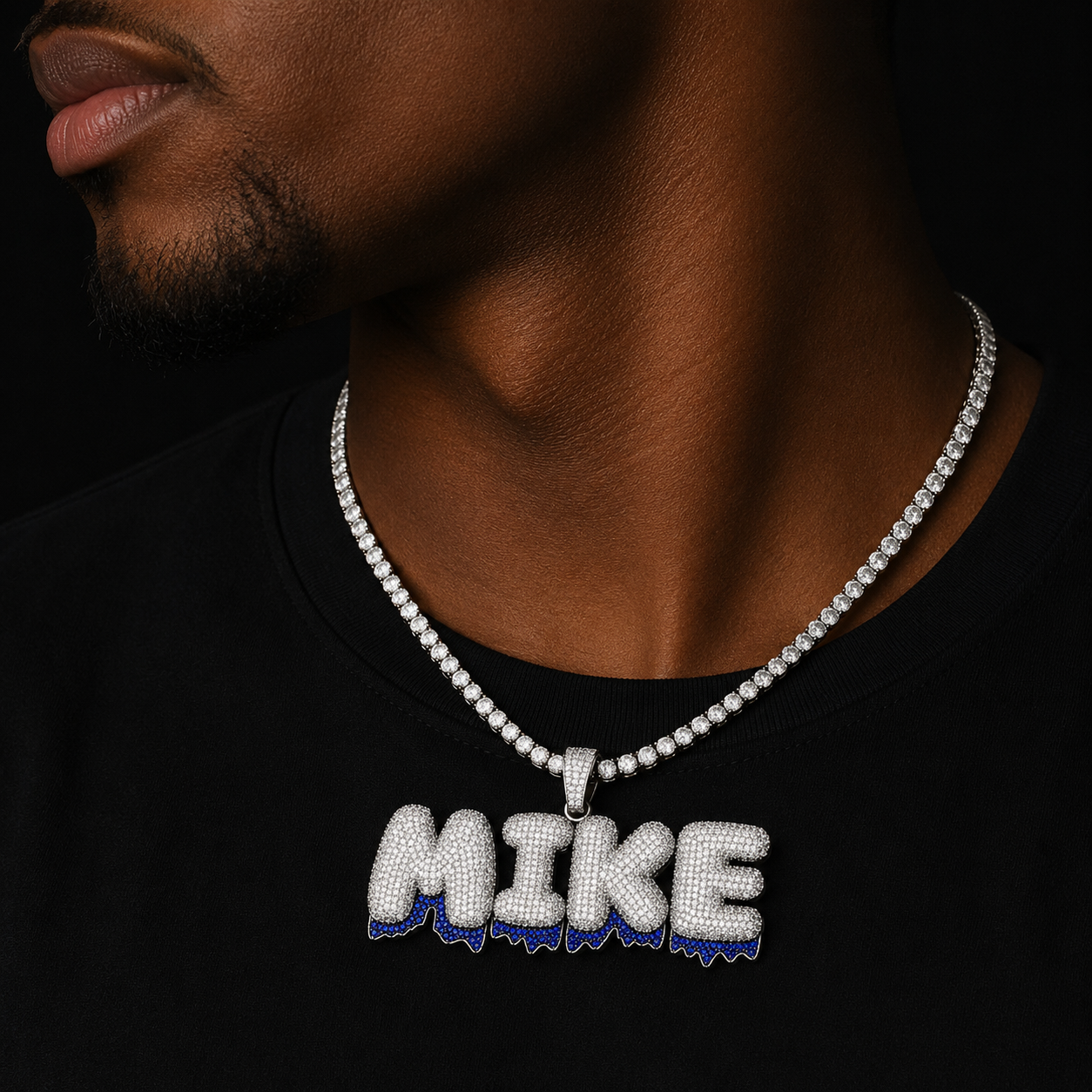 Bubble Letter Custom Name Necklace for Men Blue Drippy Personalized Pendants Real Copper Zircon Hip Hop Jewelry Iced Out Charms
