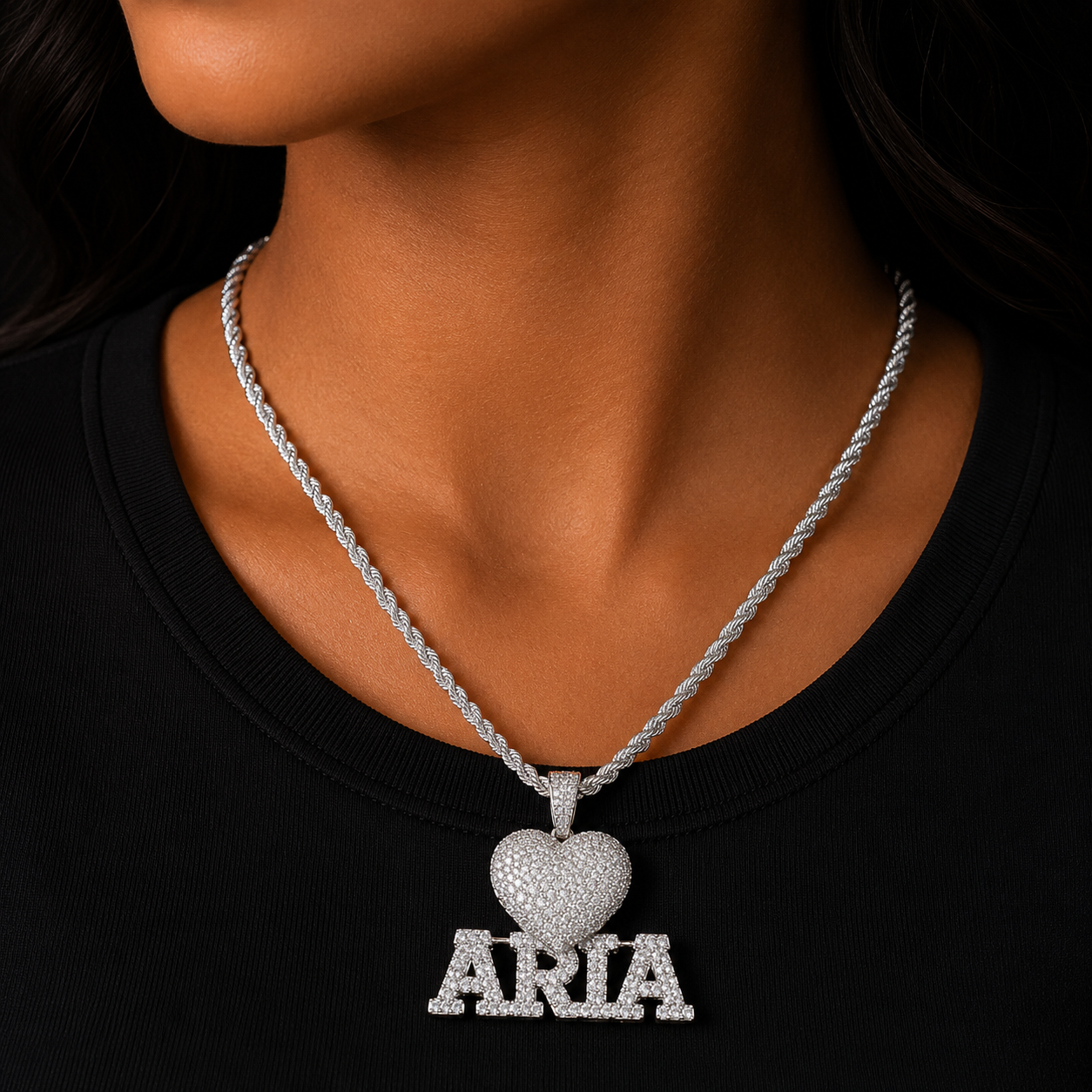 Bubble Letter Custom Name Necklace for Women Heart Bail Tiny Glossy Pendant Iced Out Charms Hip Hop Jewelry
