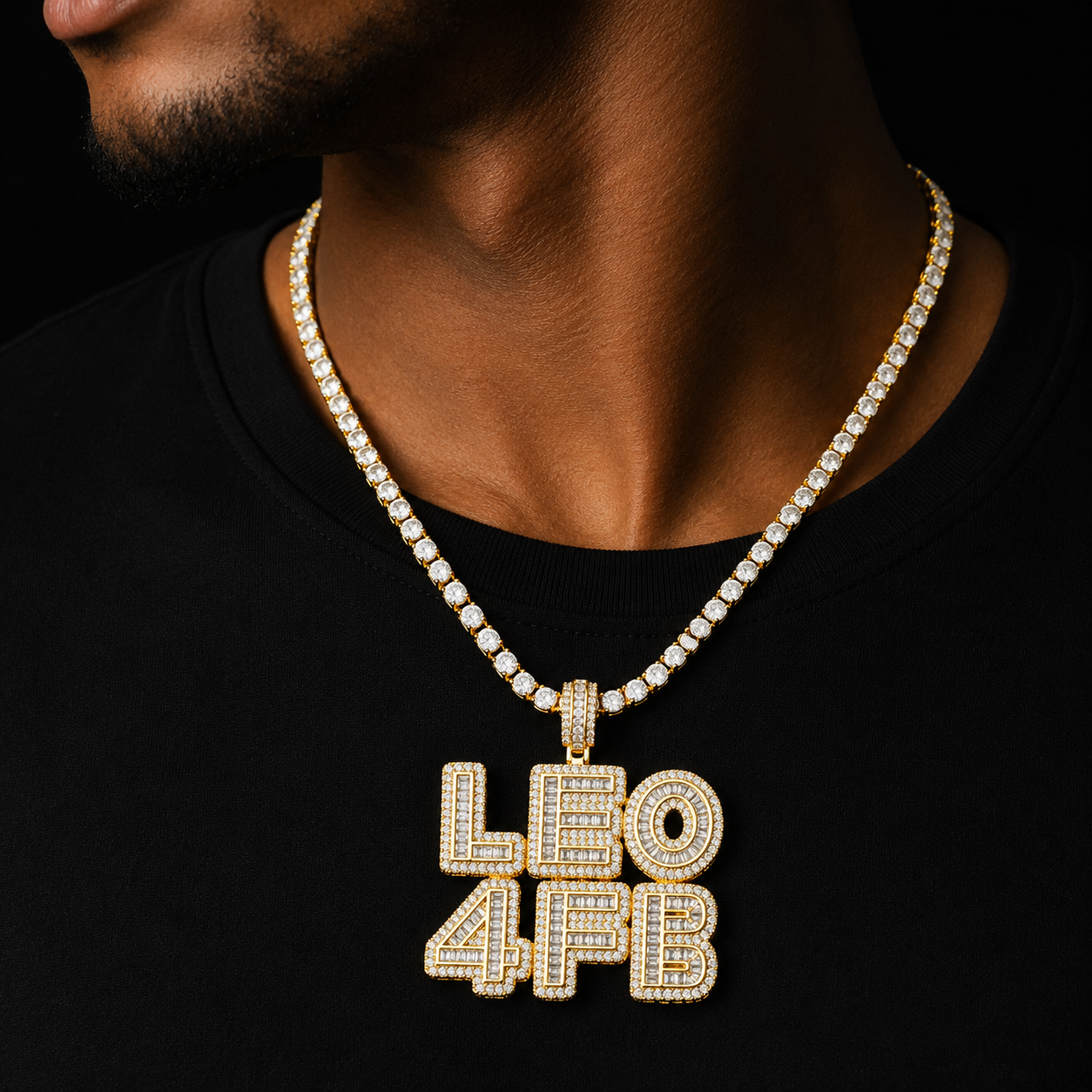 Bubble Letter Custom Name Necklace Men's Chain Baguette Personalized Pendant Real Gold Plated Hip Hop Jewelry Collares Hombre