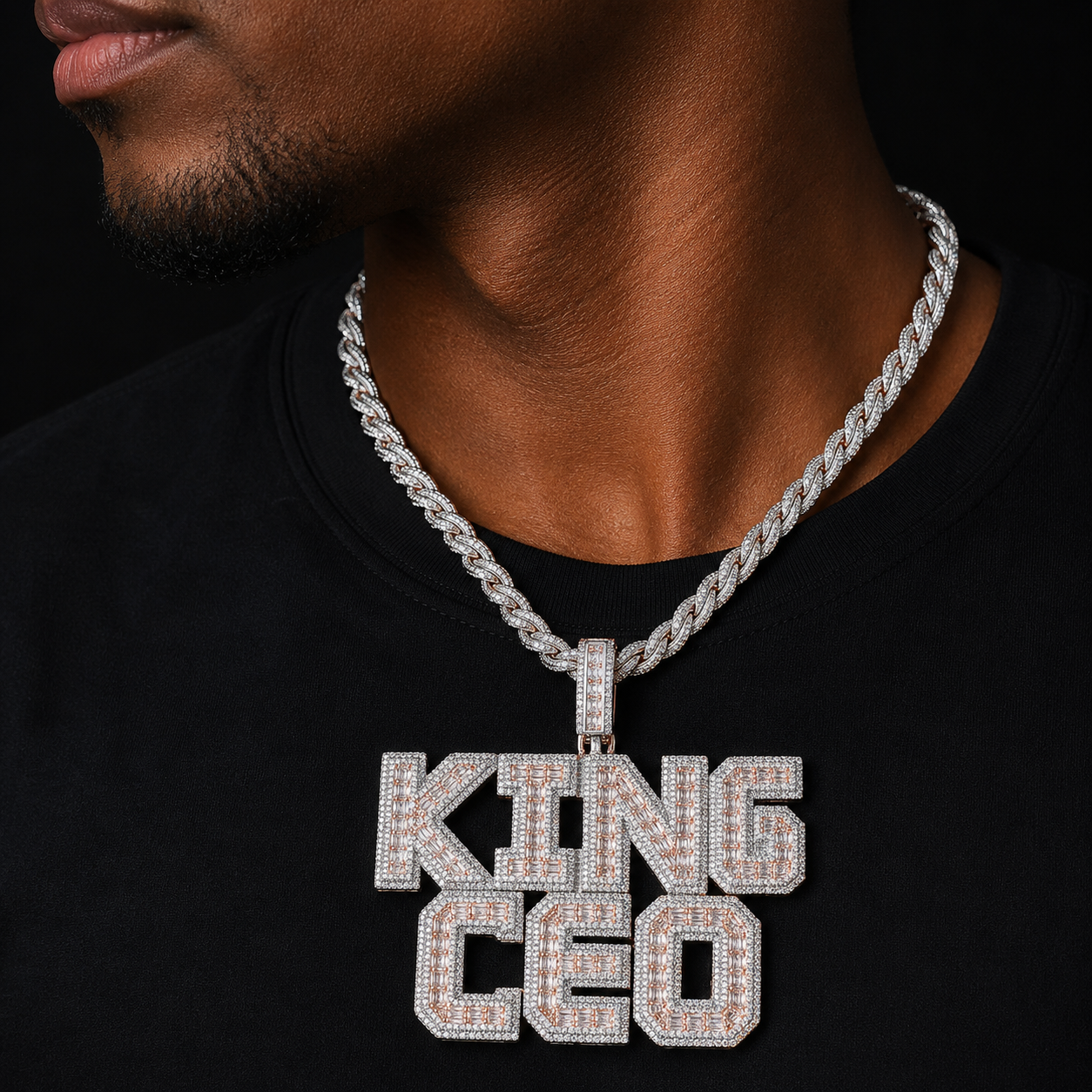 Bubble Letter Baguette Customized Necklace for Men Name Plates Pendant Personalized Iced Out Charm Hip Hop Jewelry