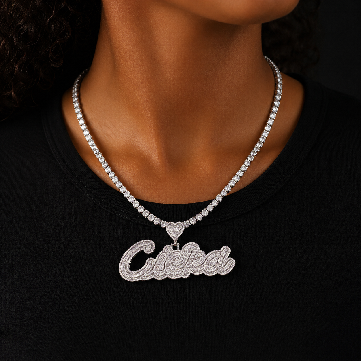 Bubble Letter Jewelry Baguette Customized Name Necklace for Women Iced Out Pendant  Hip Hop Charms 2022 Trend Best Selling