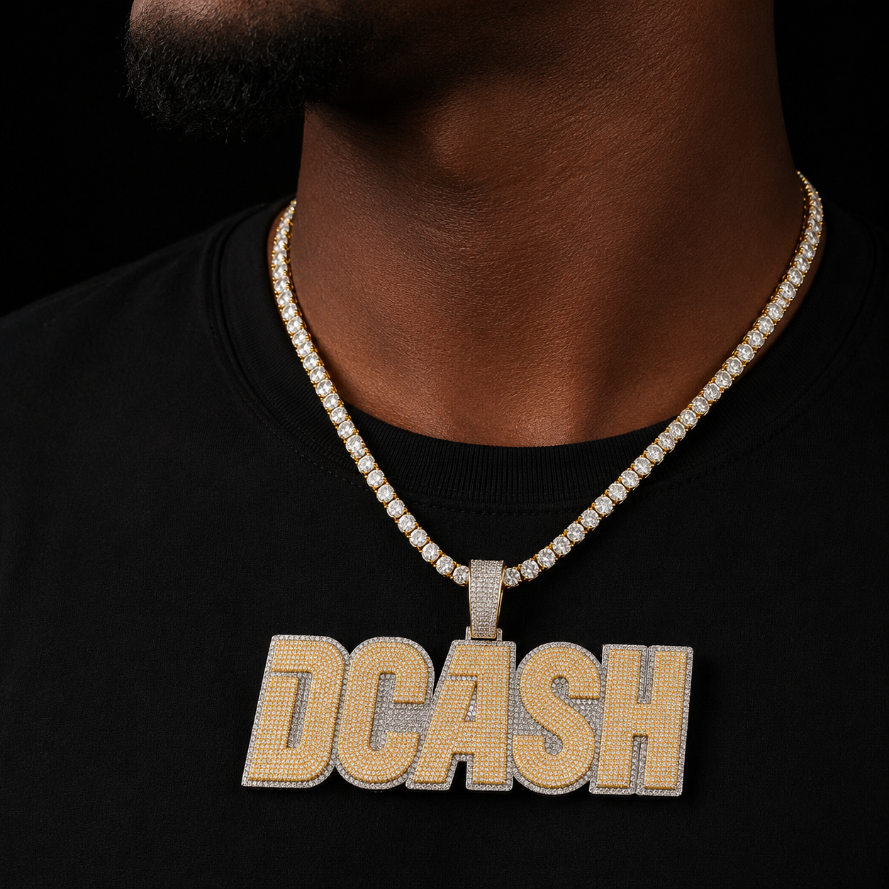 Bubble Letter Custom Name Necklace for Men Solid Base Iced Out Pendant Two Tone Personalized Hip Hop Fashion Jewelry