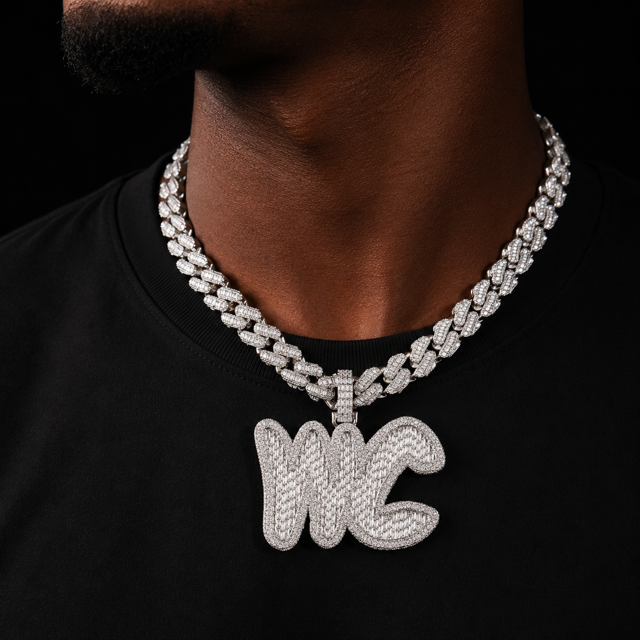 Bubble Letter Big Baguette Custom Name Necklace for Men Iced Out Charms Hip Hop Pendant Chain Rock Rapper Jewelry