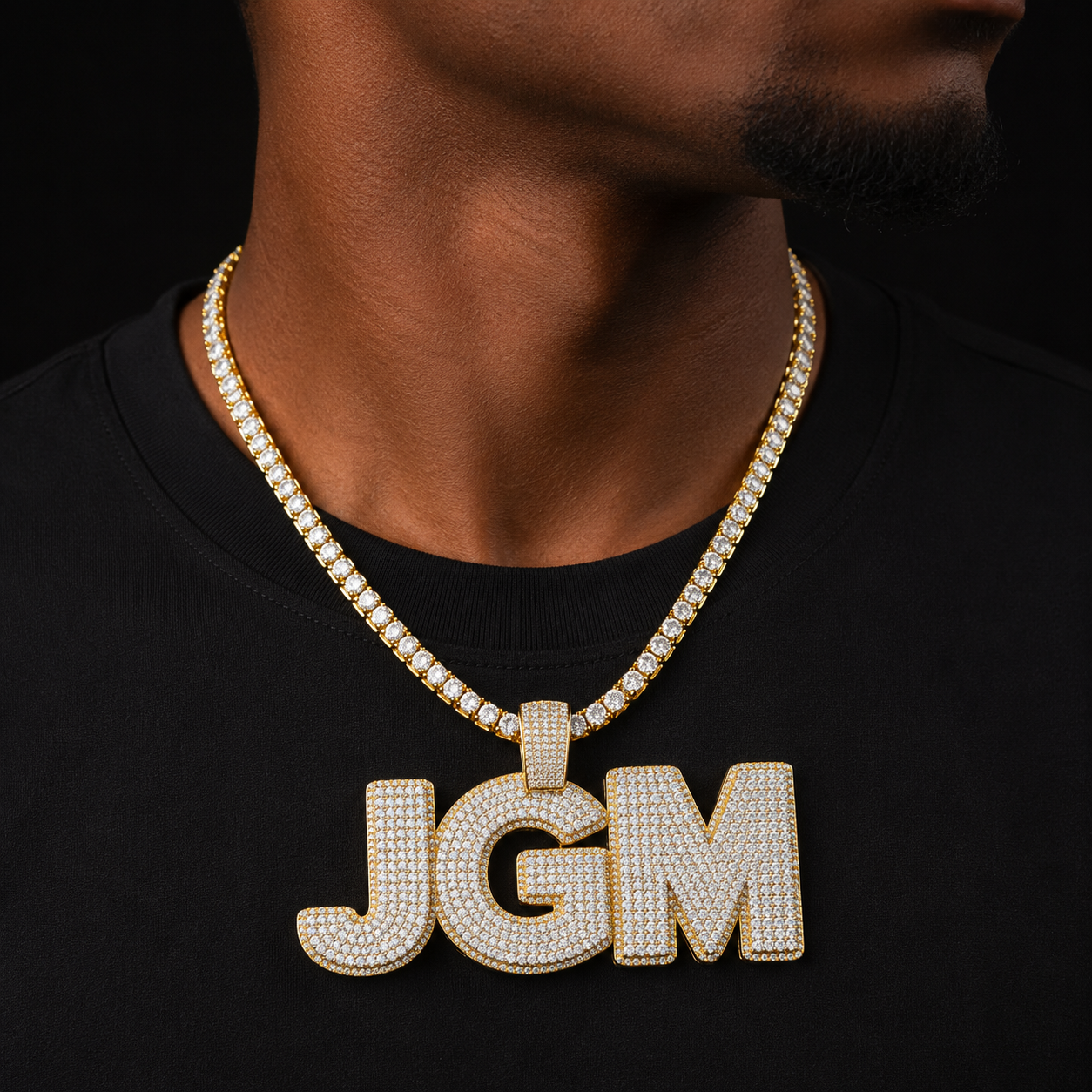 Bubble Letter Iced Out Pendant Customized Name Plate Necklace for Men Personalized Charms Two Tone Hip Hop Jewelry