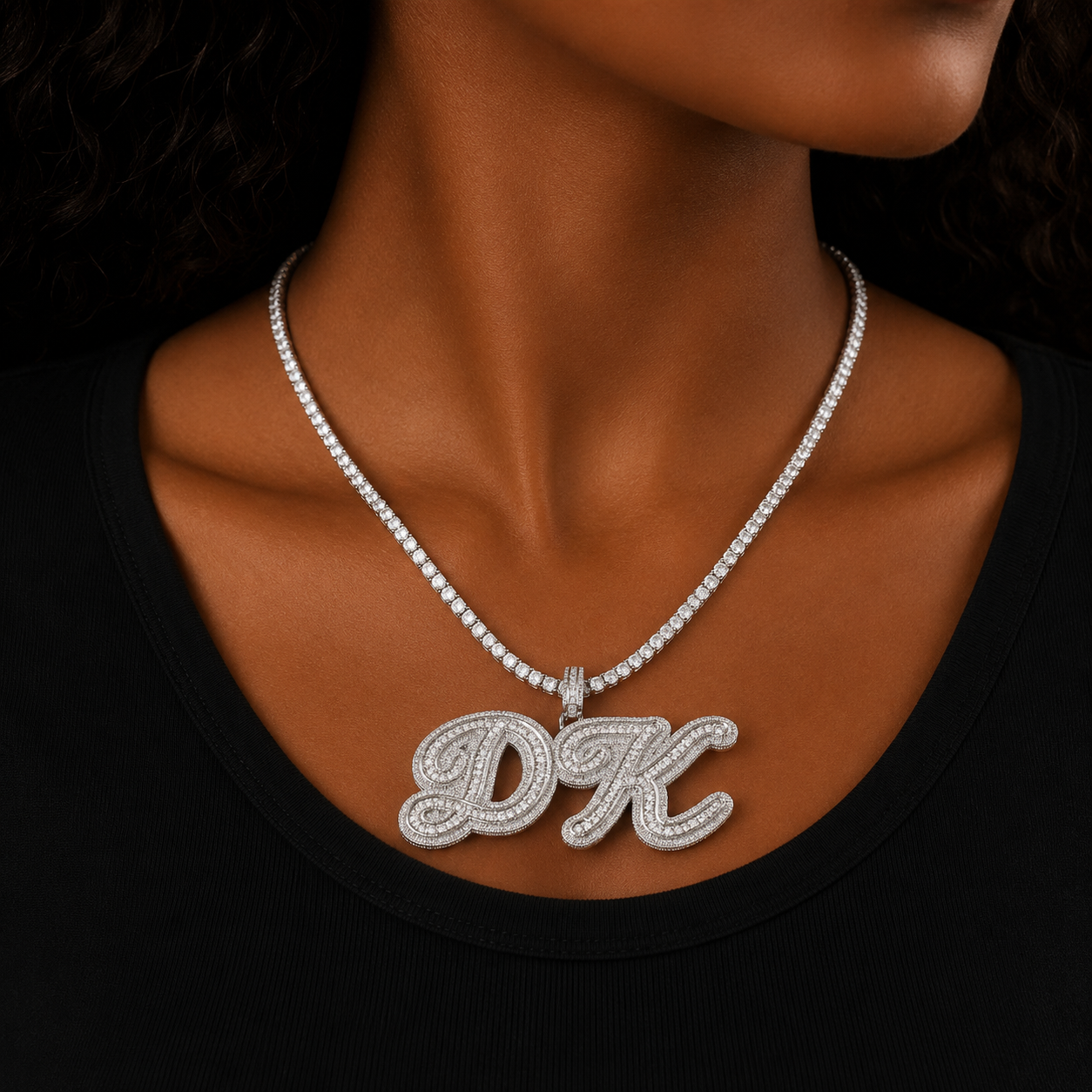 Bubble Letter Baguette Name Plate Necklace for Women Custom Pendant Iced Out Charms Hip Hop Fashion Jewelry