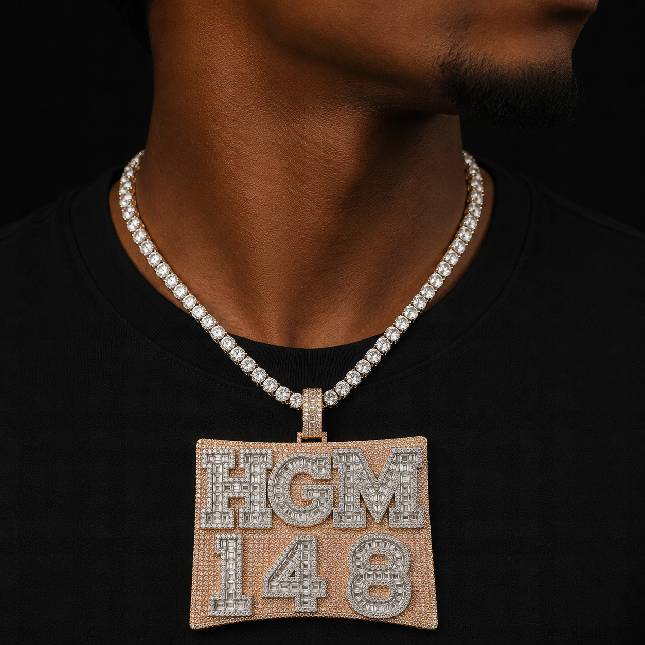 Bubble Letter Army Card Baguette Name Necklace Iced Out Personalized Pendant Hip Hop Jewelry 2022 Trend Charm Bling Best Selling