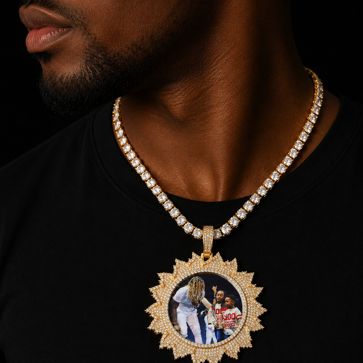 Bubble Letter Custom Photo Medallion Necklace for Men Iced Out Picture Pendant Real Gold Plated Hip Hop Fashion Jewelry Bling