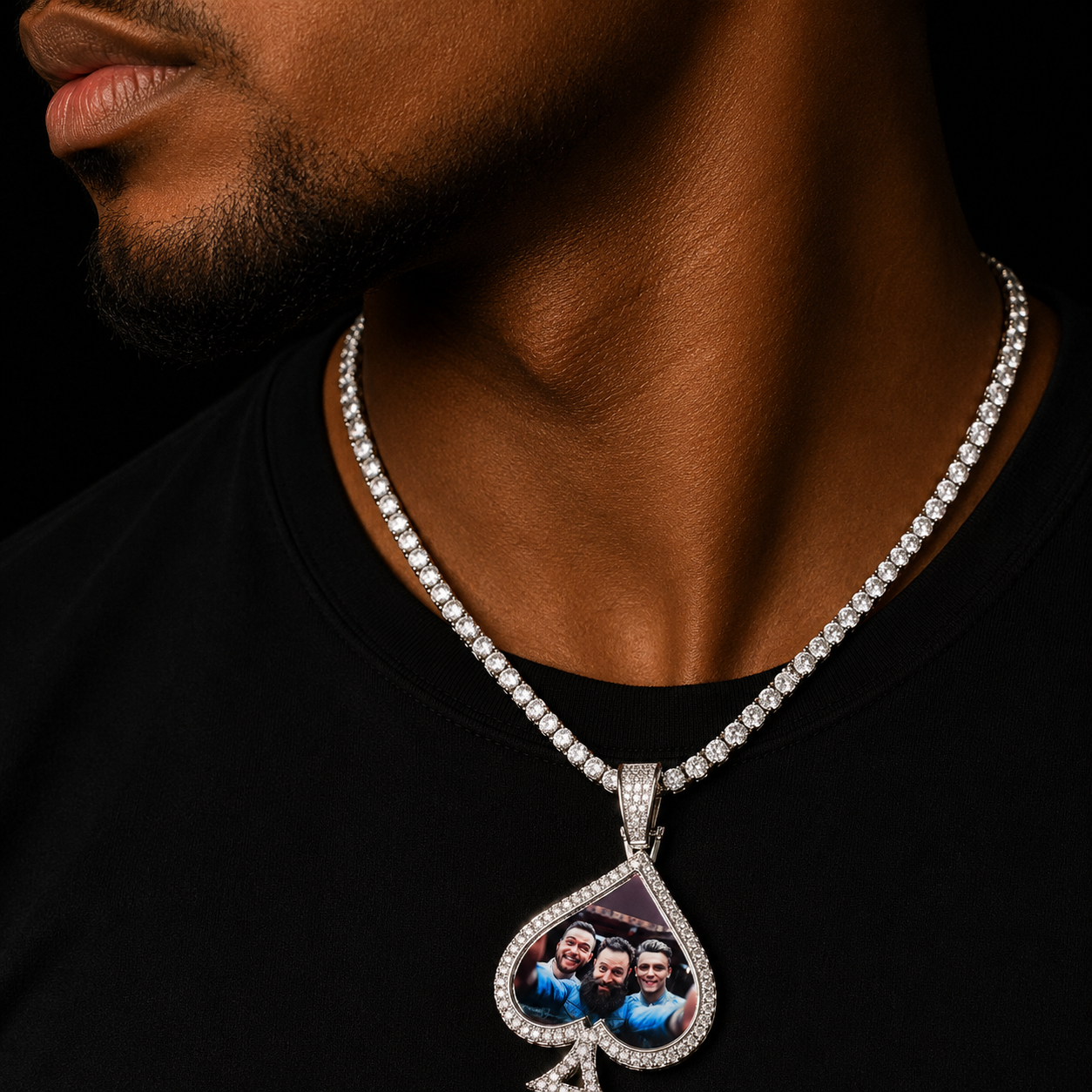 Bubble Letter Custom Photo Necklace for Men Playing Card Poker Memory Picture Pendant Charms Real Gold Plated Hip Hop Jewelry