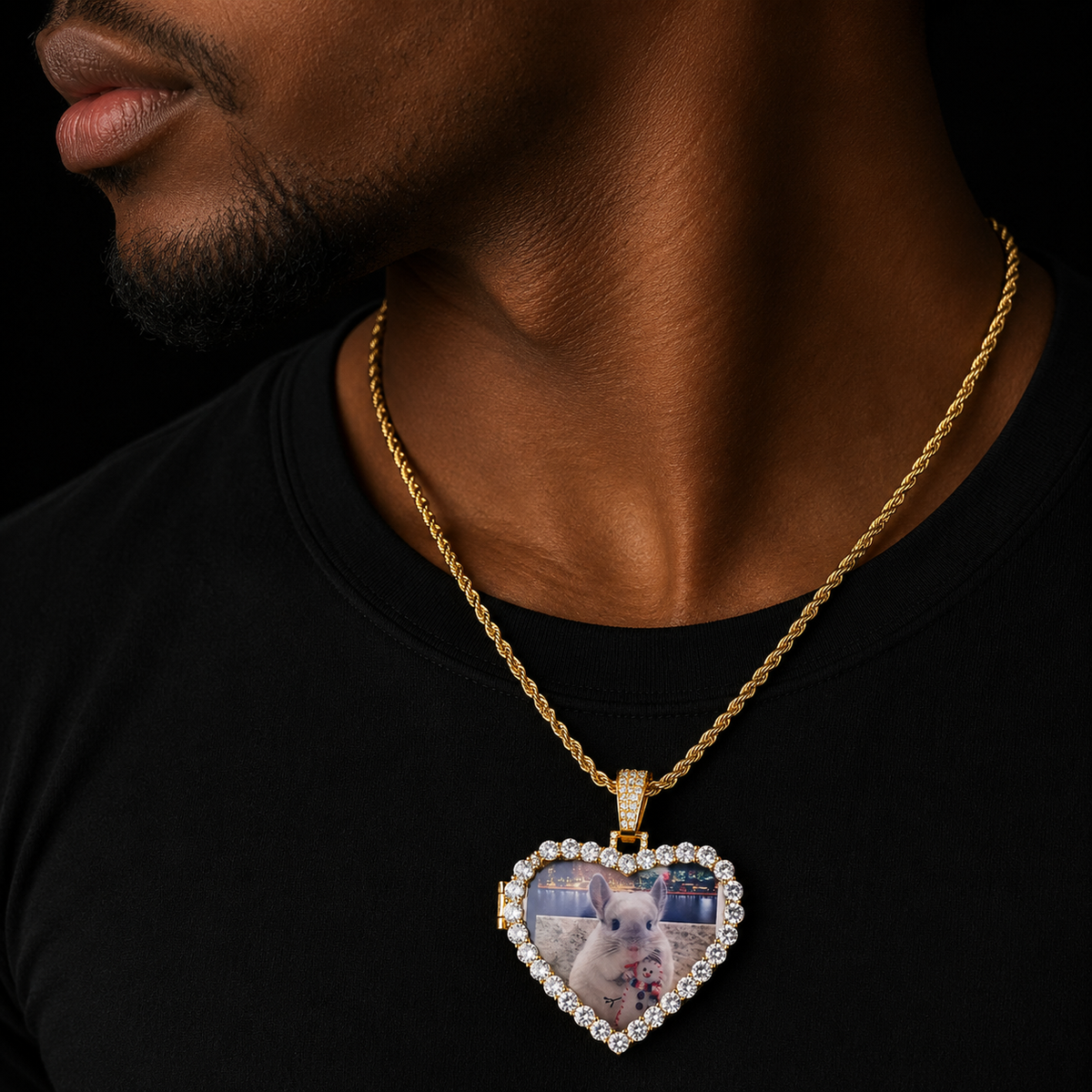 Bubble Letter Custom Photo Necklace for Men Heart Medallions Picture Pendant Gold Plated AAAA Zircon Hip Hop Jewelry