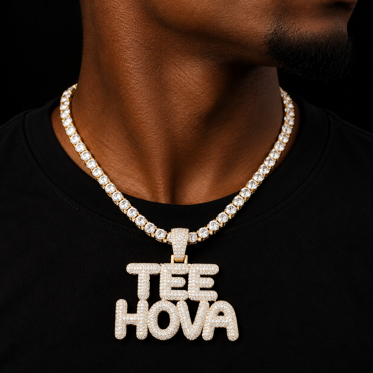 Bubble Letter Custom Name Necklaces Personalized Pendant Men Chain Real Gold Plated Cubic Zircon Hip Hop Rock Jewelry Iced Out