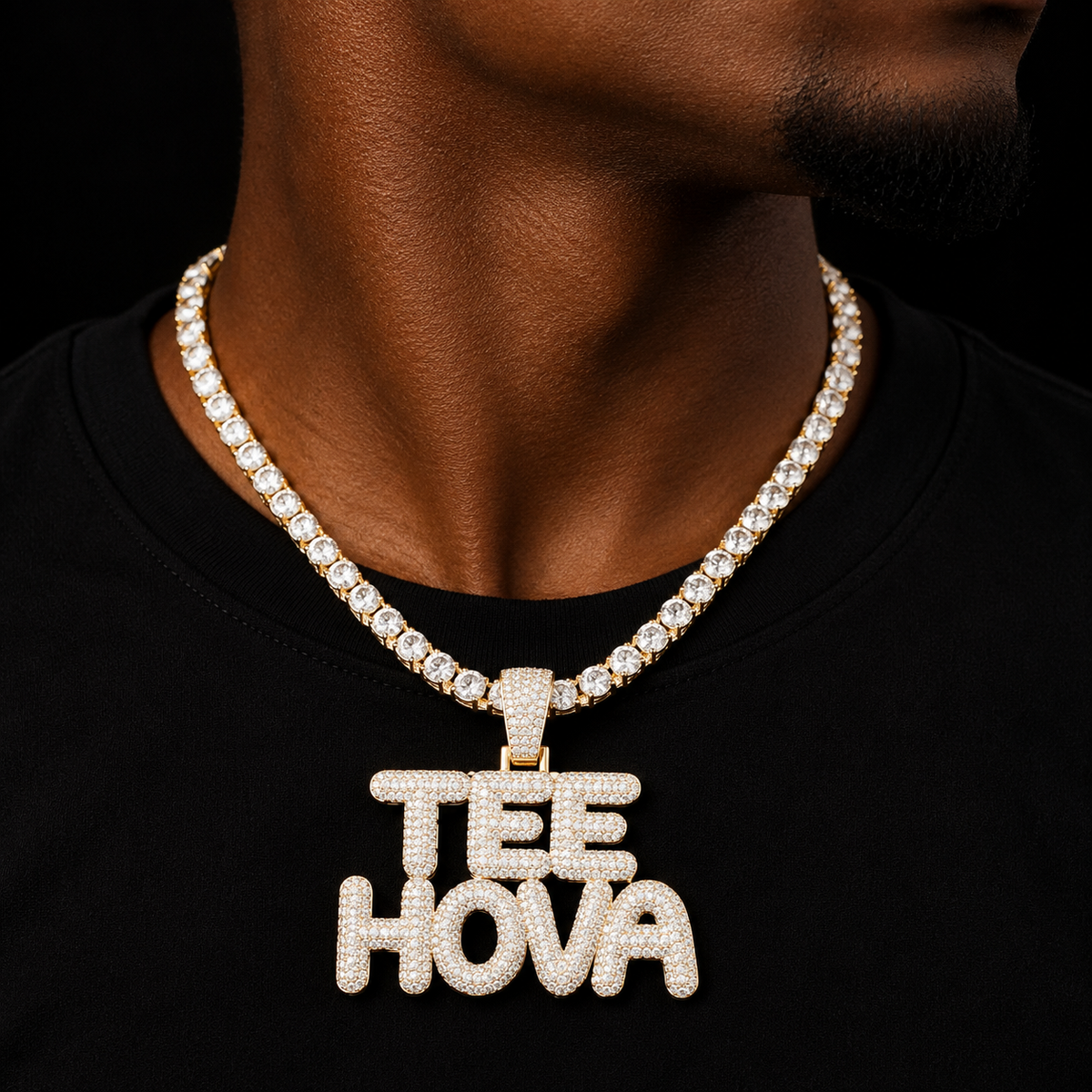 Bubble Letter Custom Name Necklaces Personalized Pendant Men Chain Real Gold Plated Cubic Zircon Hip Hop Rock Jewelry Iced Out