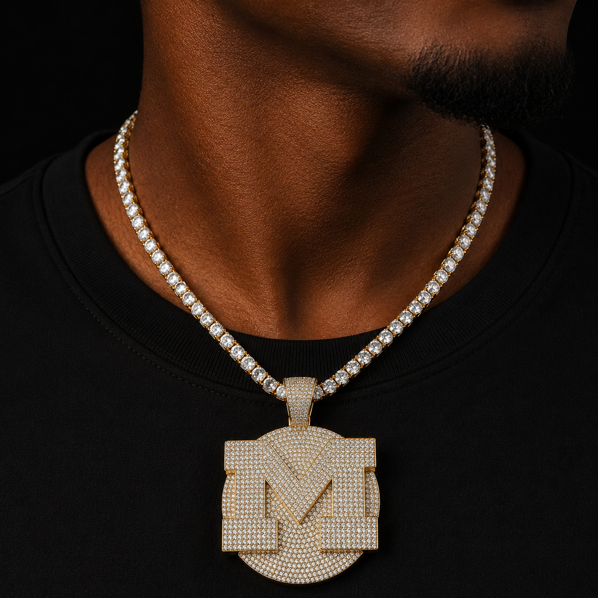 Bubble Letter Iced Out Disc Pendant Custom Name Necklace Men Personalized Charms Real Gold Plated Hip Hop Jewelry Prong Setting