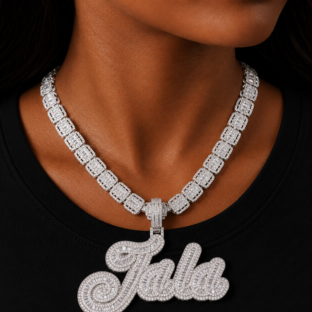 Bubble Letter Custom Name Necklace for Women Baguette Personalized Pendants Hip Hop Jewelry 2022 Trend Best Sellings