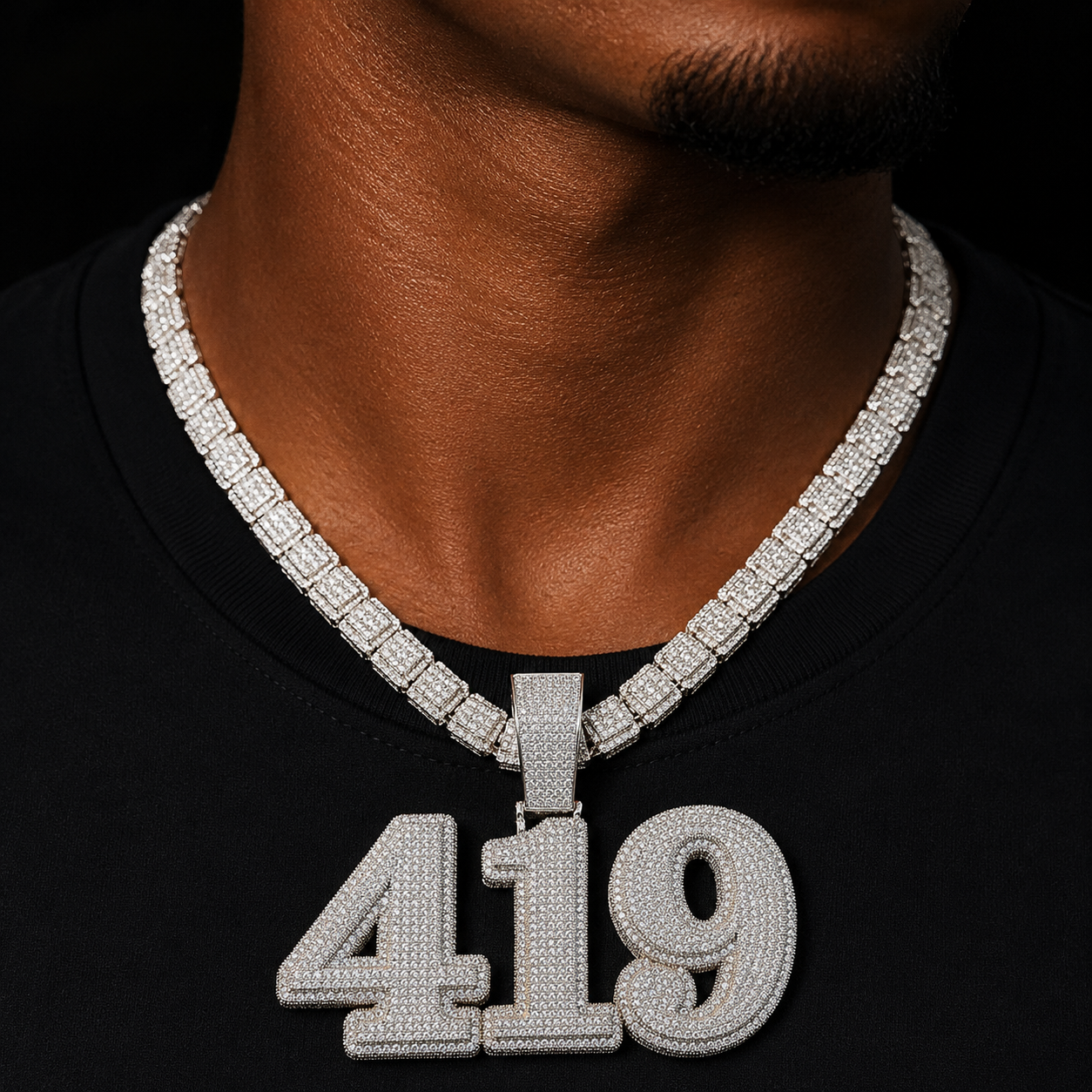 Bubble Letter Iced Out Pendant Custom Name Necklace for Men Prong Setting Two Layers White Gold Plated Hip Hop Jewelry