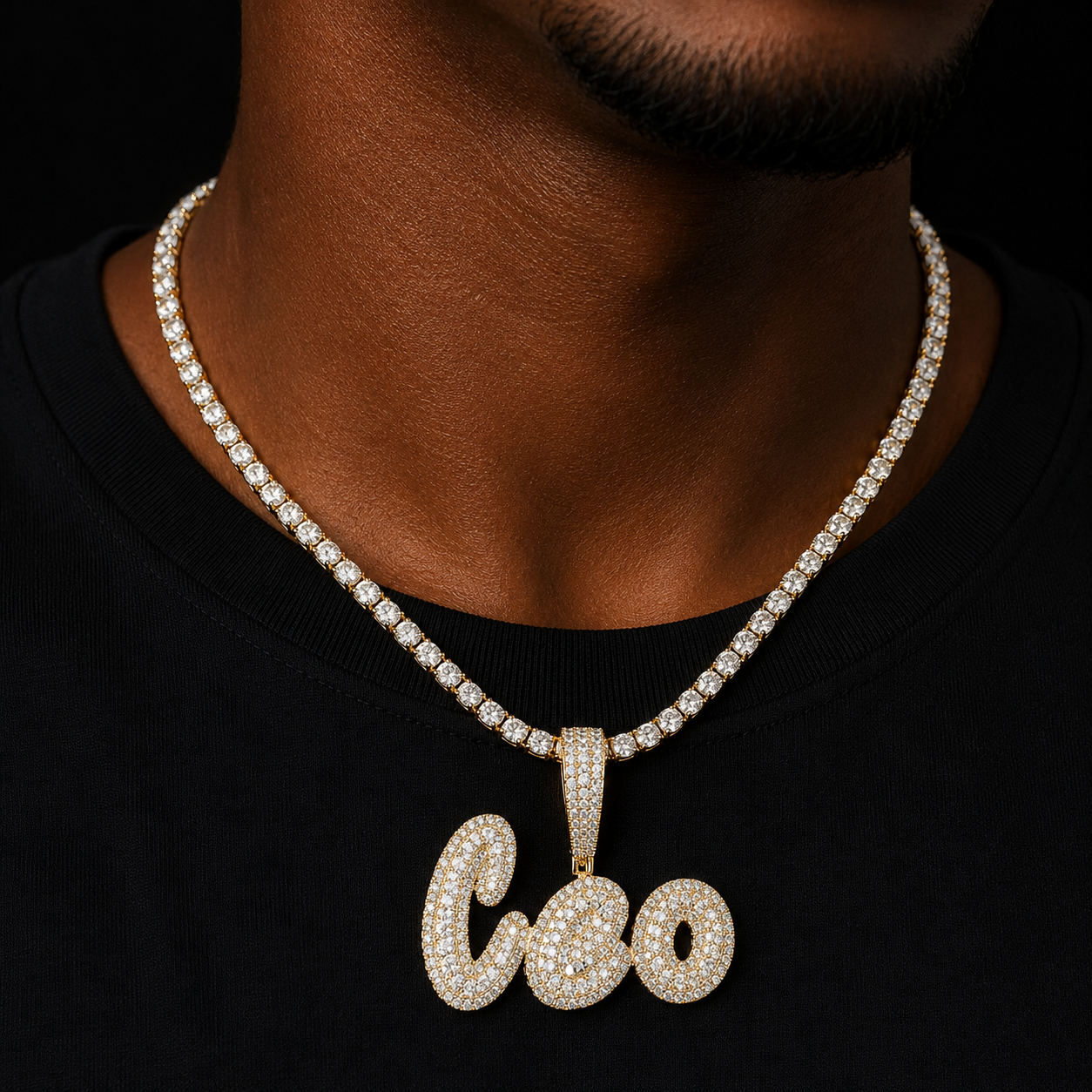 Custom Name Cursive Letters Pendants Necklaces Men's Zircon Hip Hop Jewelry