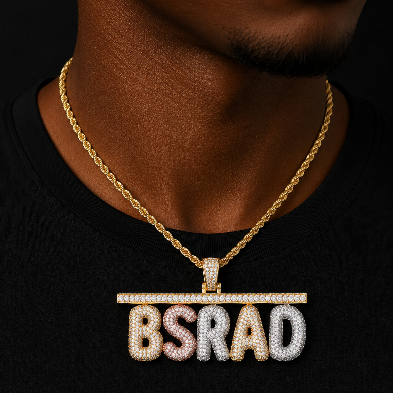 Custom Name Plates Small Bubble Letters Necklaces & Pendants Men's Zircon Hip Hop Jewelry With Rope Chain