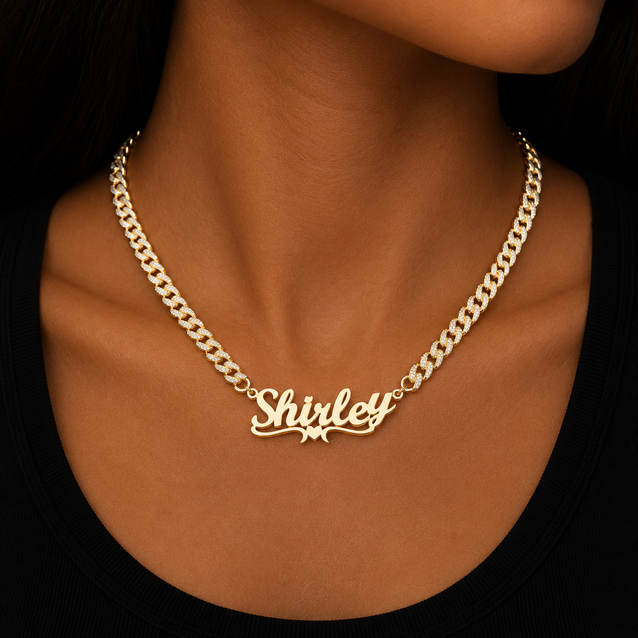 Custom Name Glossy Letters With 10MM Cuban Chain Compact Pendants Women's Zircon Hip Hop Rock Jewelry Necklace Replaceable