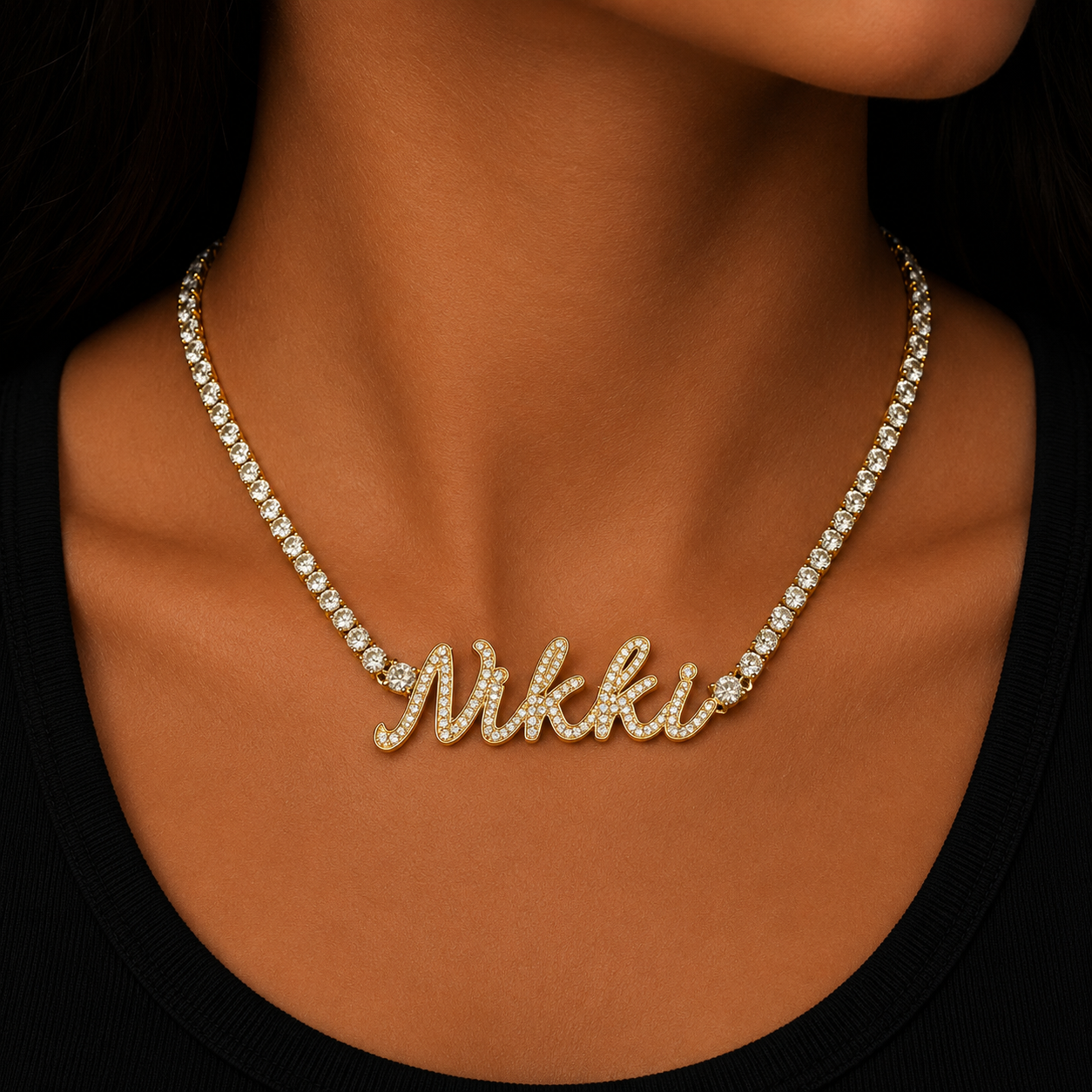 Custom Name Necklace for Women Choker Real Gold Plated Chain Hip Hop Jewelry
